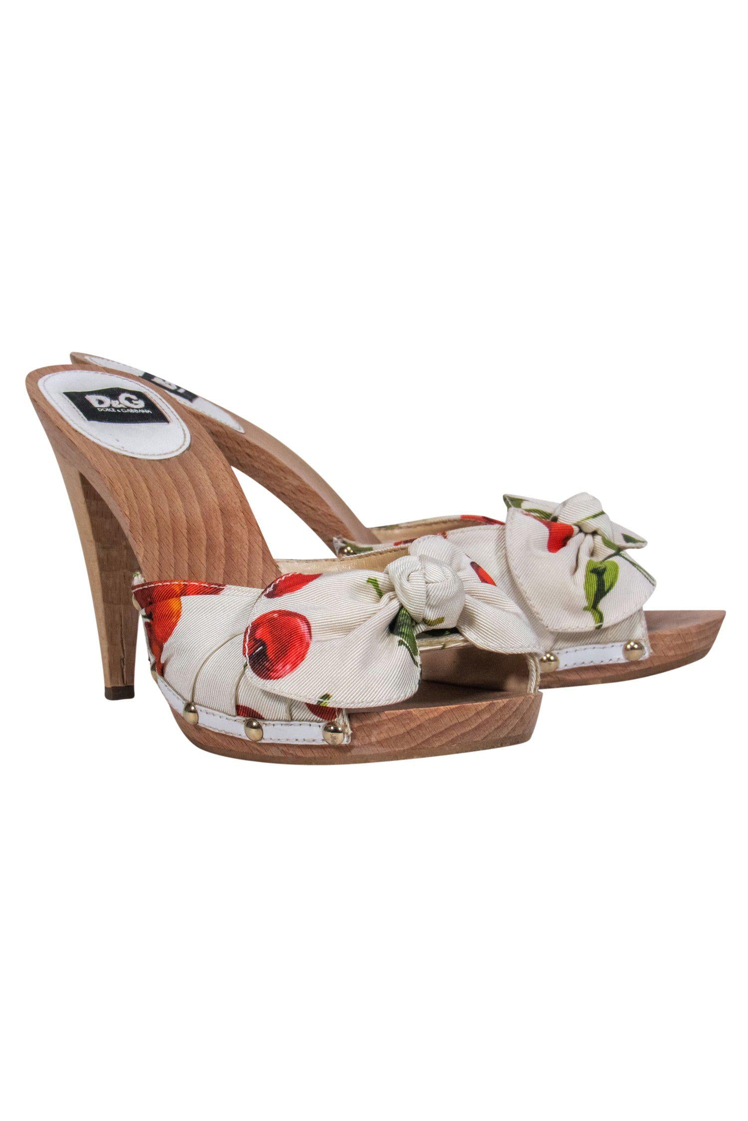 Dolce & Gabbana White Cherry Print Wooden Mule Pumps - Size 7: A Summer Retro Dream