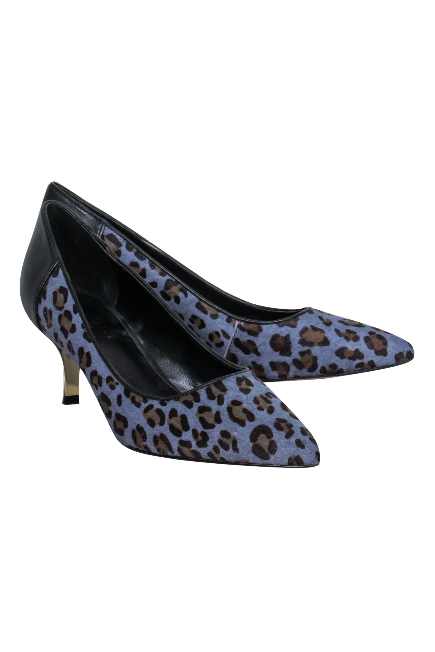 Nicole Miller Artelier - Stunning Blue & Grey Leopard Print Calf Hair Kitten Heels in Size 7