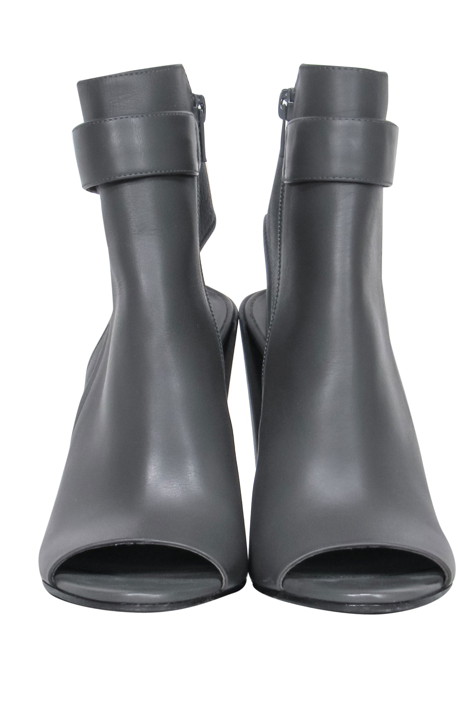 Vince Dark Gray Smooth Leather Open Toe Block Heel Shoes - Size 7