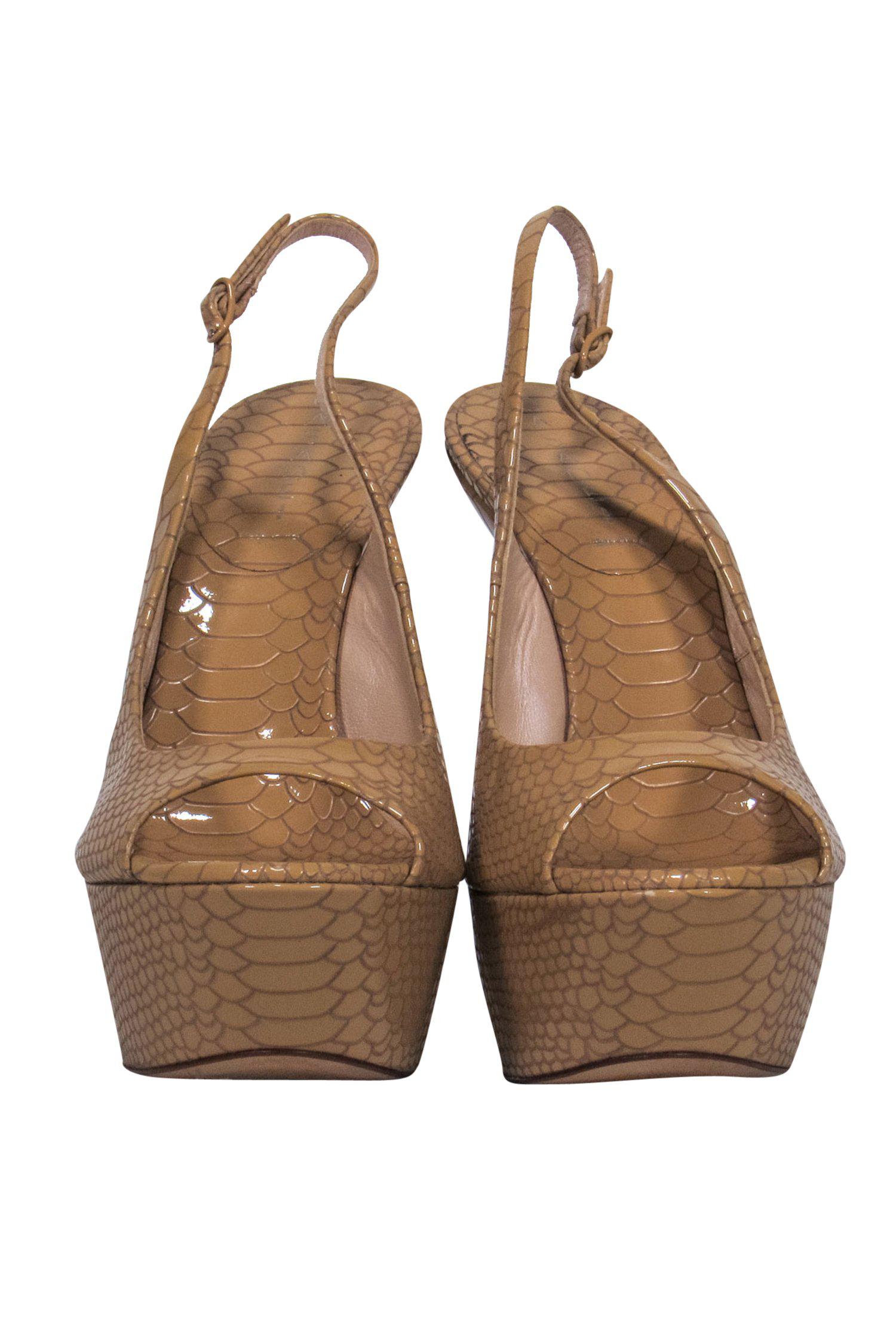 Casadei Tan Reptile Embossed Slingback Open Toe Stilettos - Size 7