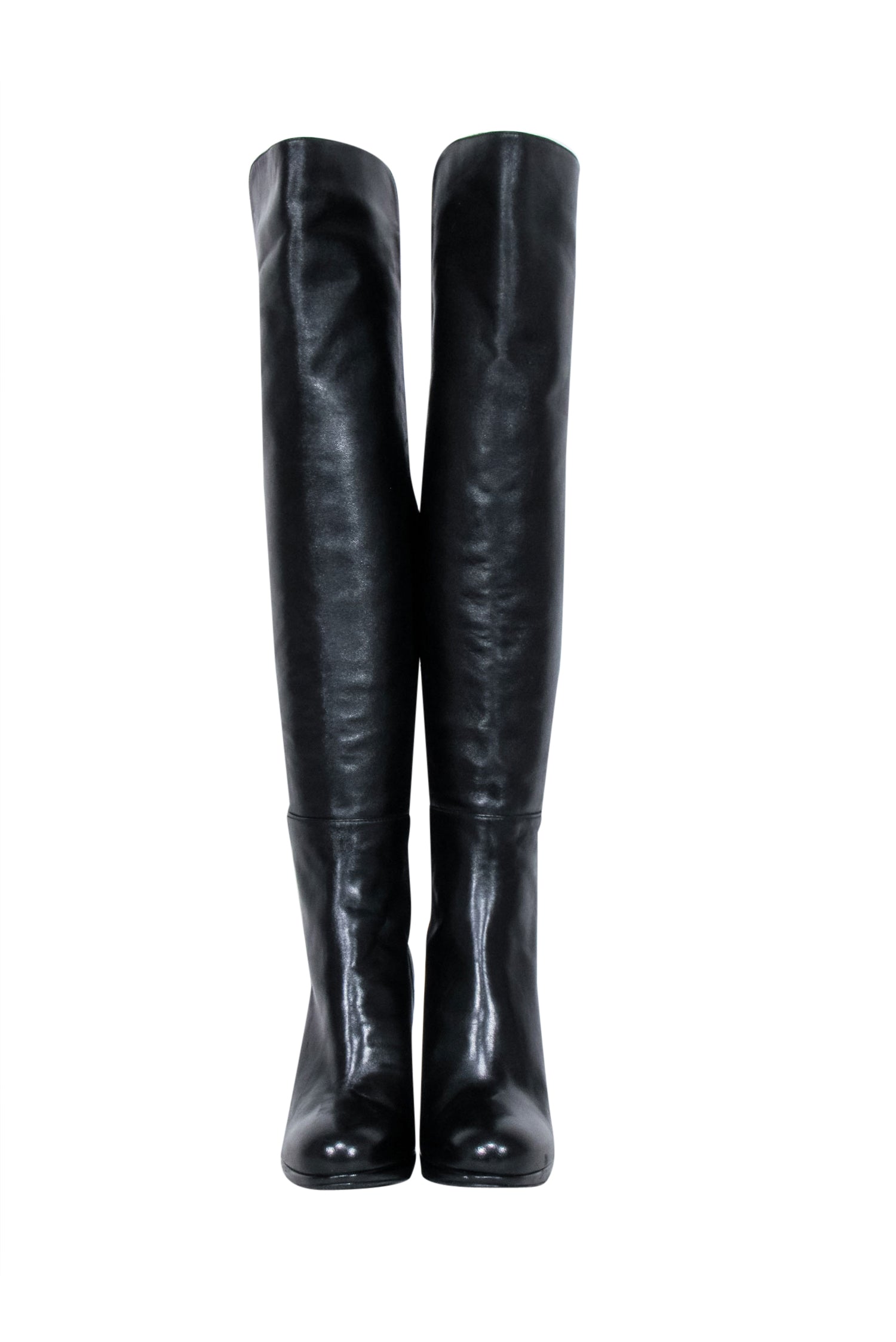 Stuart Weitzman Black Leather Tall Heel Boots - Size 8 - Irresistible Fashion Statement