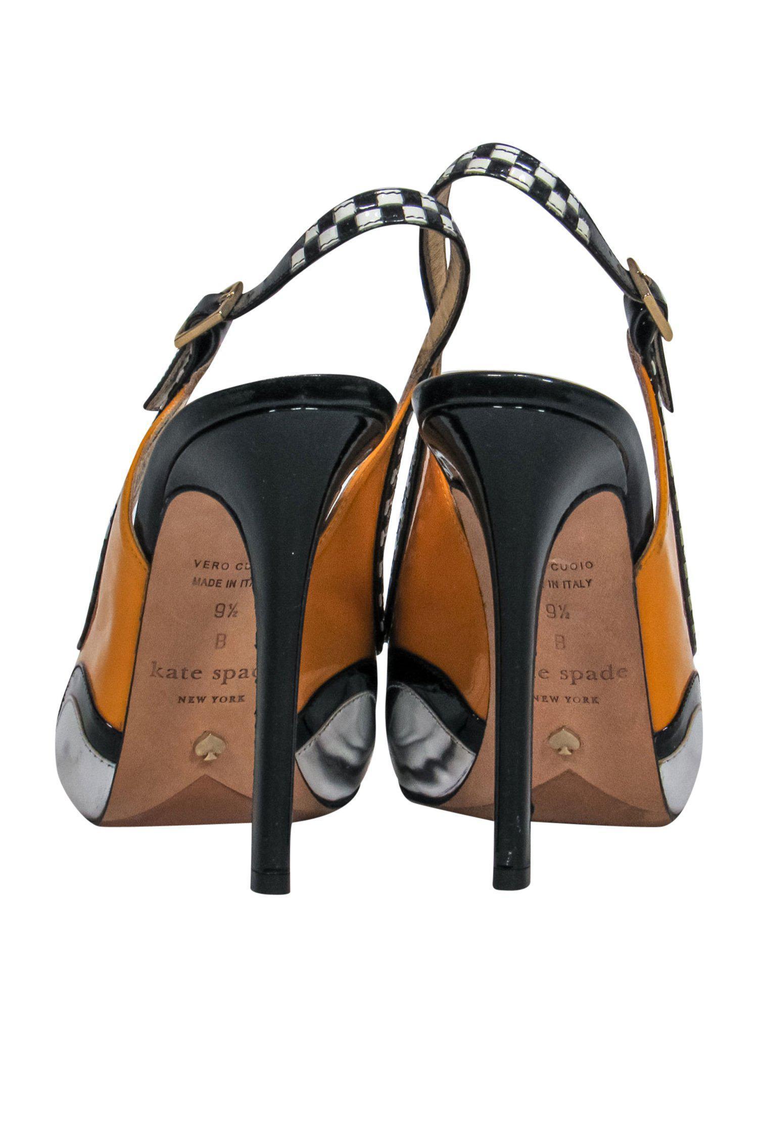 Kate Spade Yellow, Black & White Taxi-Style Peep Toe Pumps - Size 9.5 - Stand Out in Style!