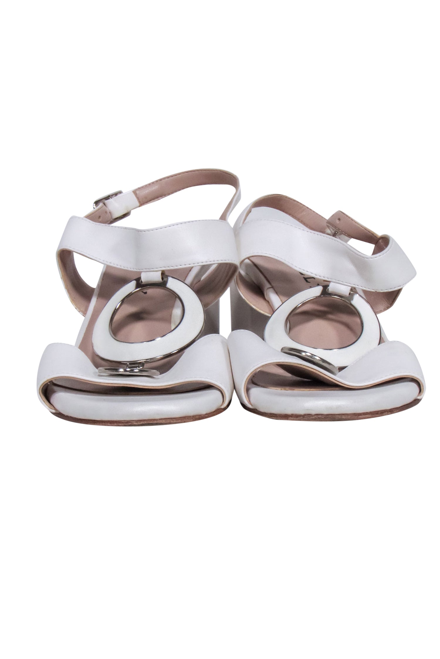 Bally's Charming White Leather O - Ring Strappy Sandals, Size 7