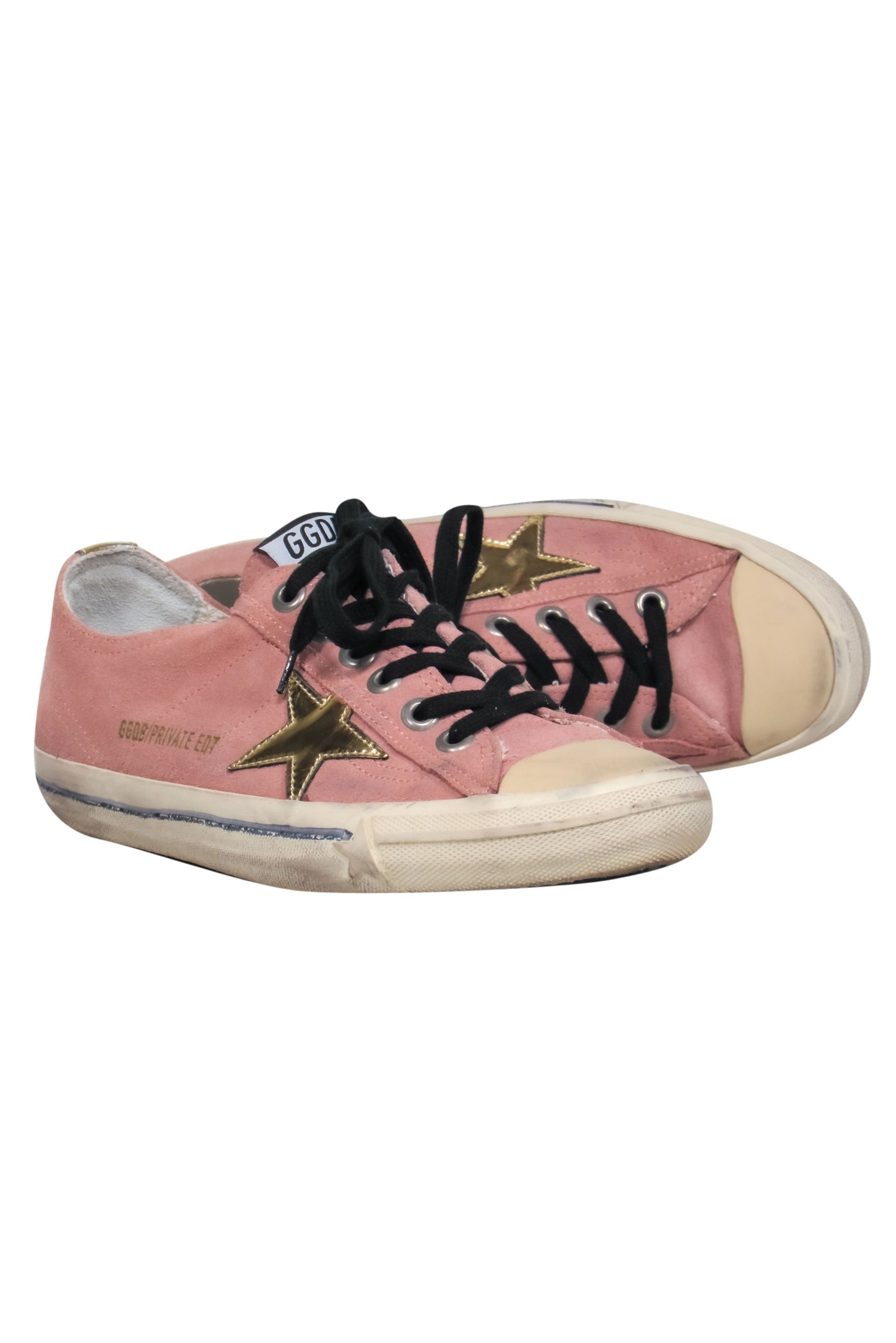 Golden Goose Light Pink Suede Star-Embellished Lace-Up Sneakers - Size 10