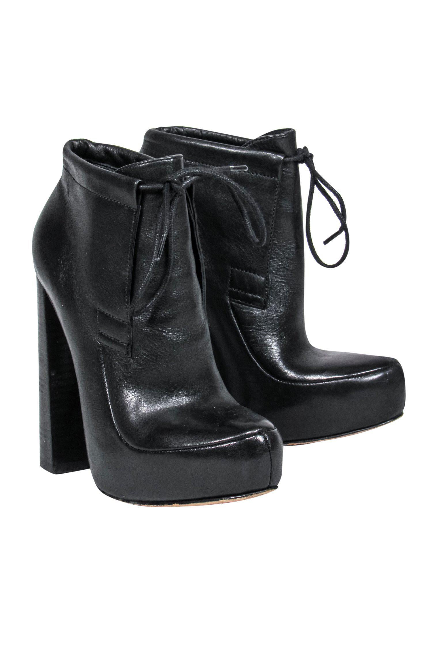 Alexander Wang Black Leather High Heel Tied Platform Booties - Size 6