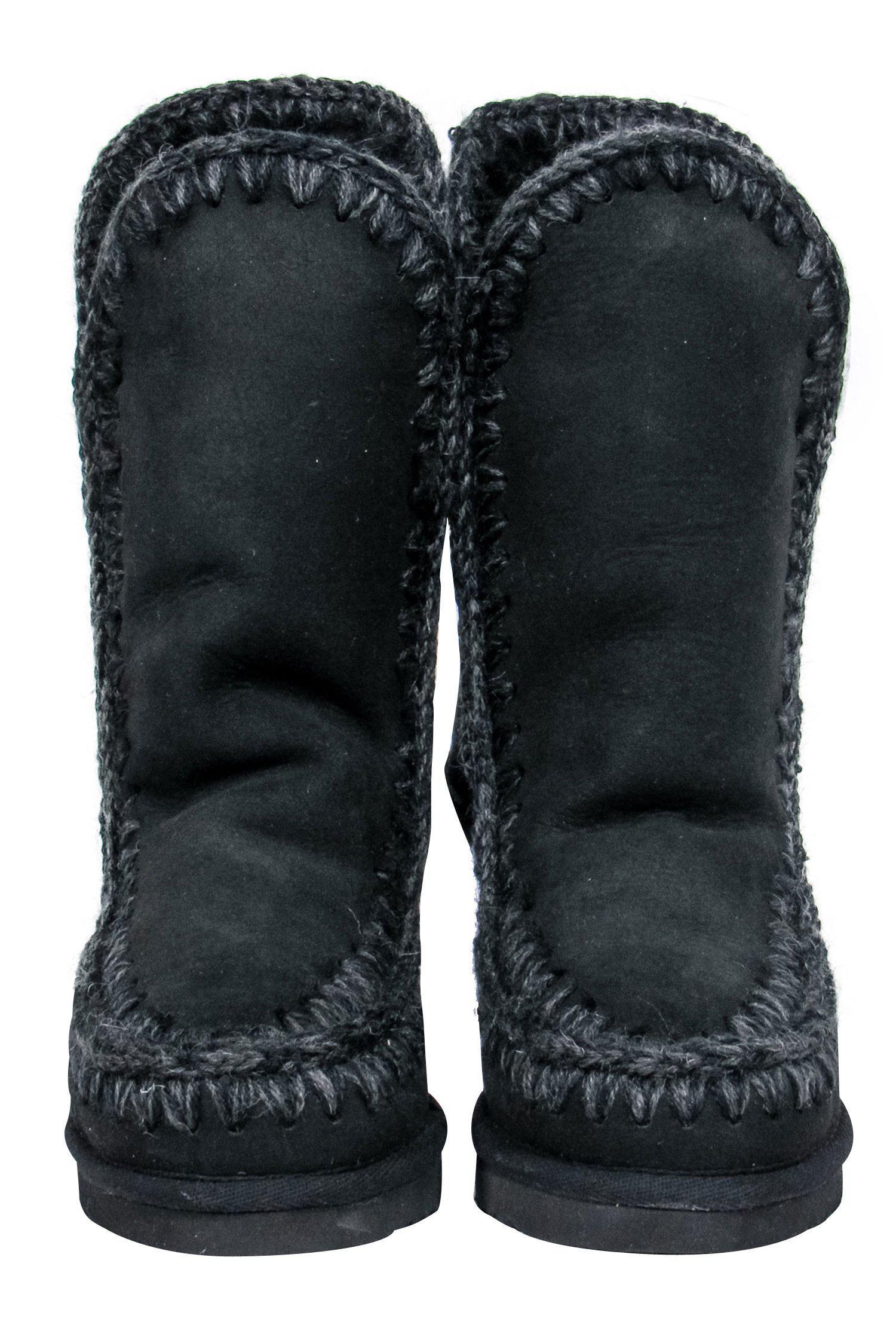 Mou Black Sheepskin Suede Eskimo-Style Wedge Boots - Size 6