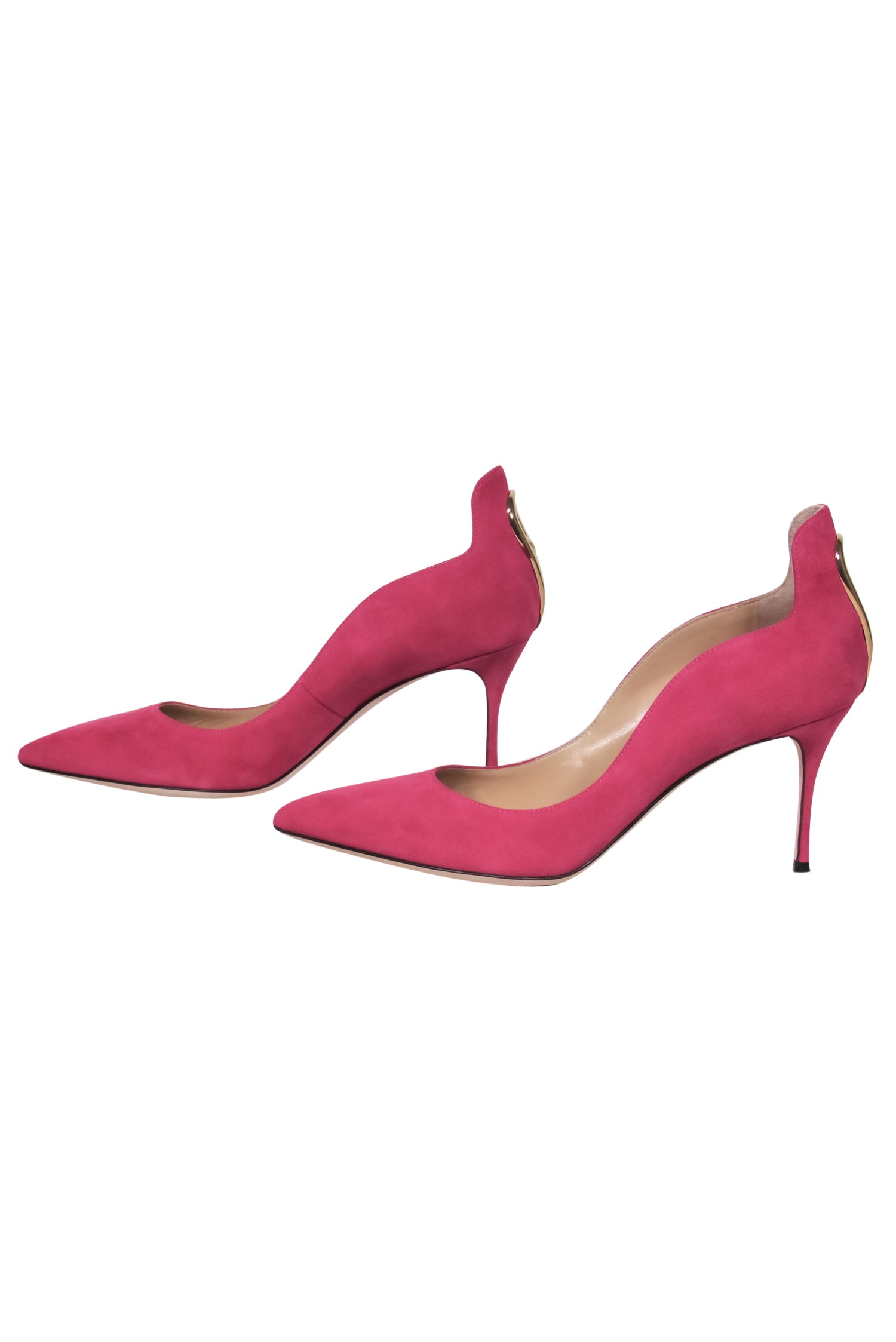Sergio Rossi Raspberry Pink Suede Women's Pumps with Back Cutouts, Size 10