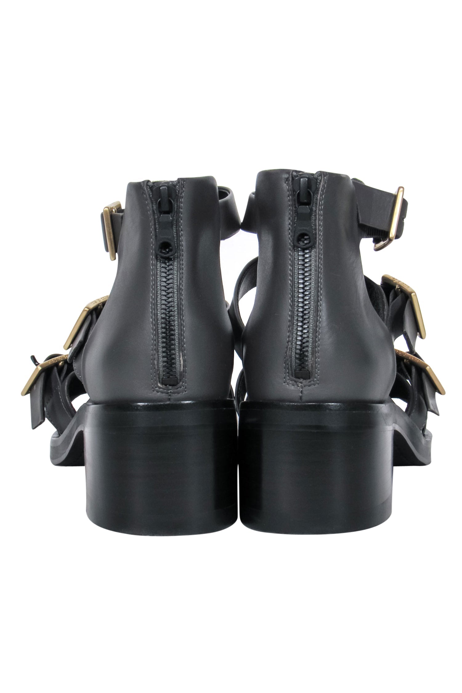 Rag & Bone Dark Grey Leather Buckled Heeled Sandals - Size 10