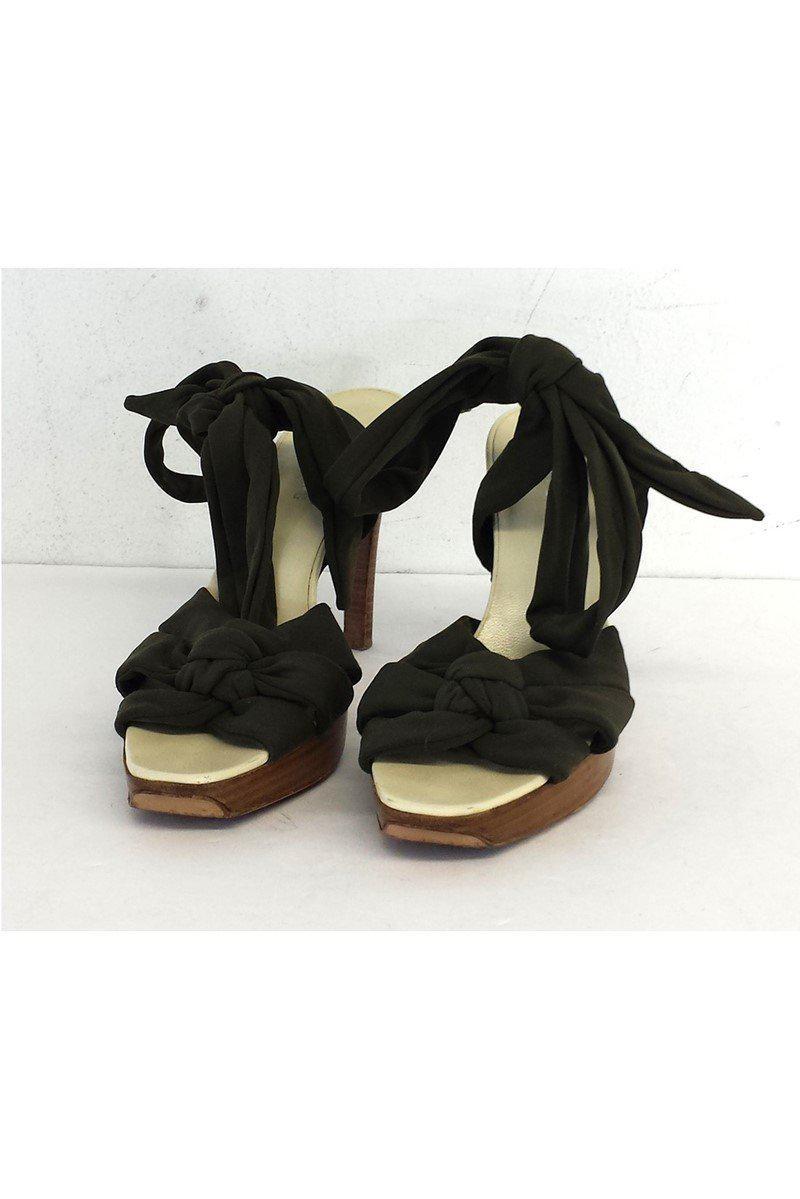 Helmut Lang's Stunning Olive Green Fabric Tie Up Heels in Size 8