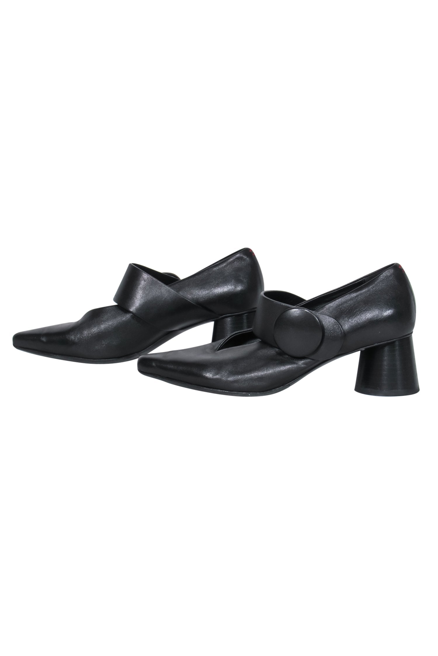 Halmanera Black Leather Pointed Toe Block Heel Mary Janes - Size 7.5 - Fashionable Footwear!