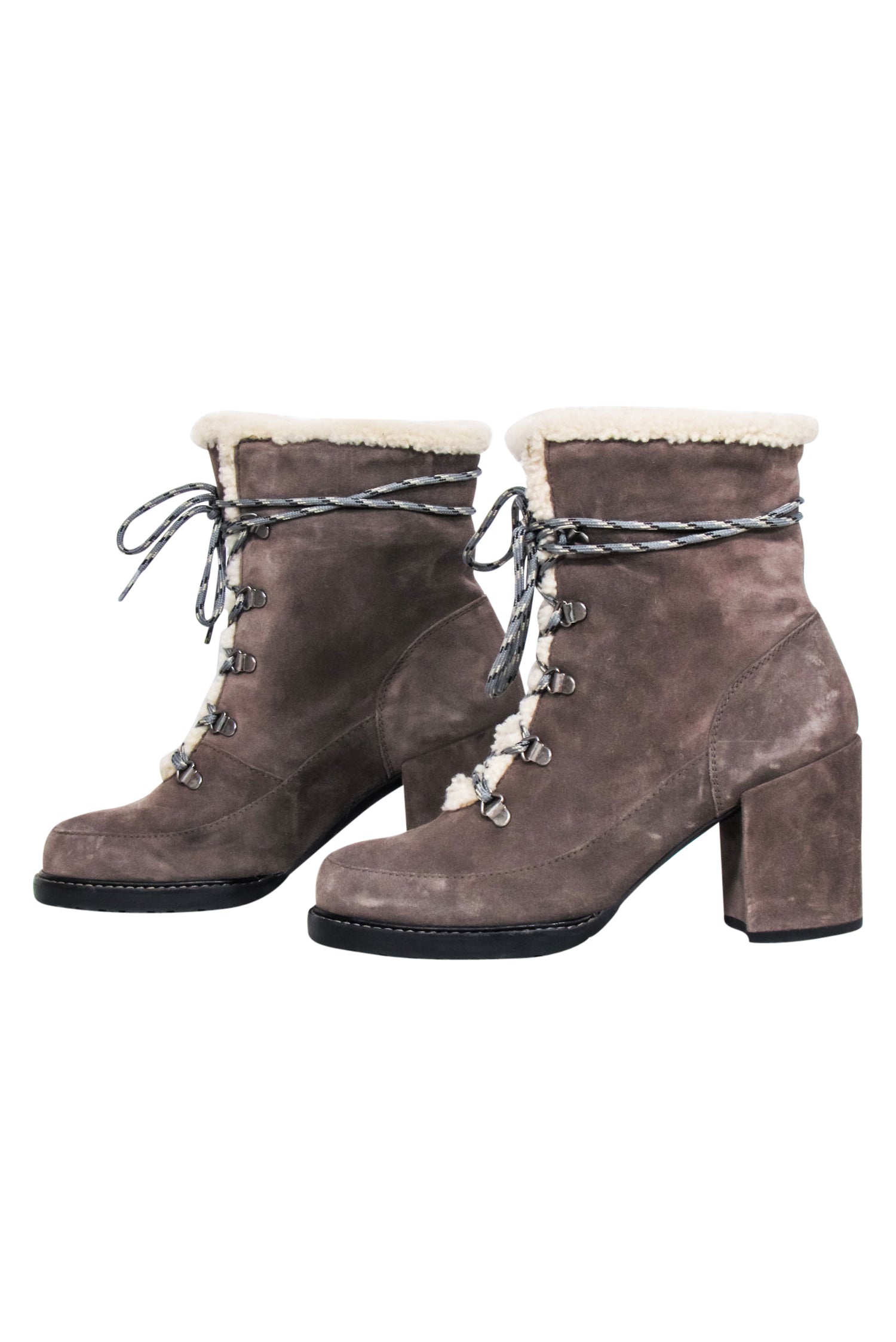 Stuart Weitzman Grey Suede Lace-Up Short Shearling Lined Boots - Size 9
