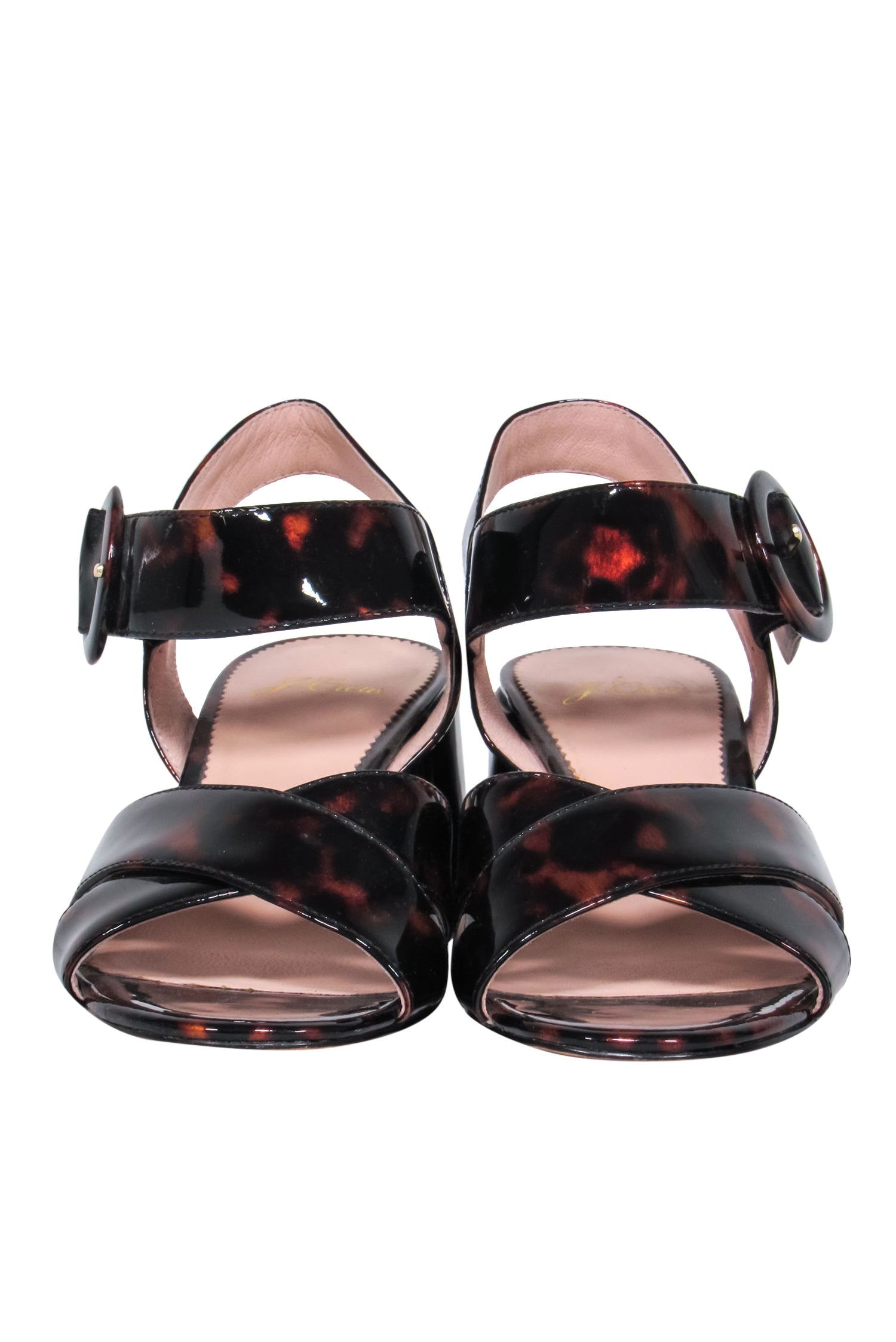J.Crew Brown Tortoise Shell Patent Leather Block Heel Sandals with Buckle - Size 6.5 - Summer Must - Haves!