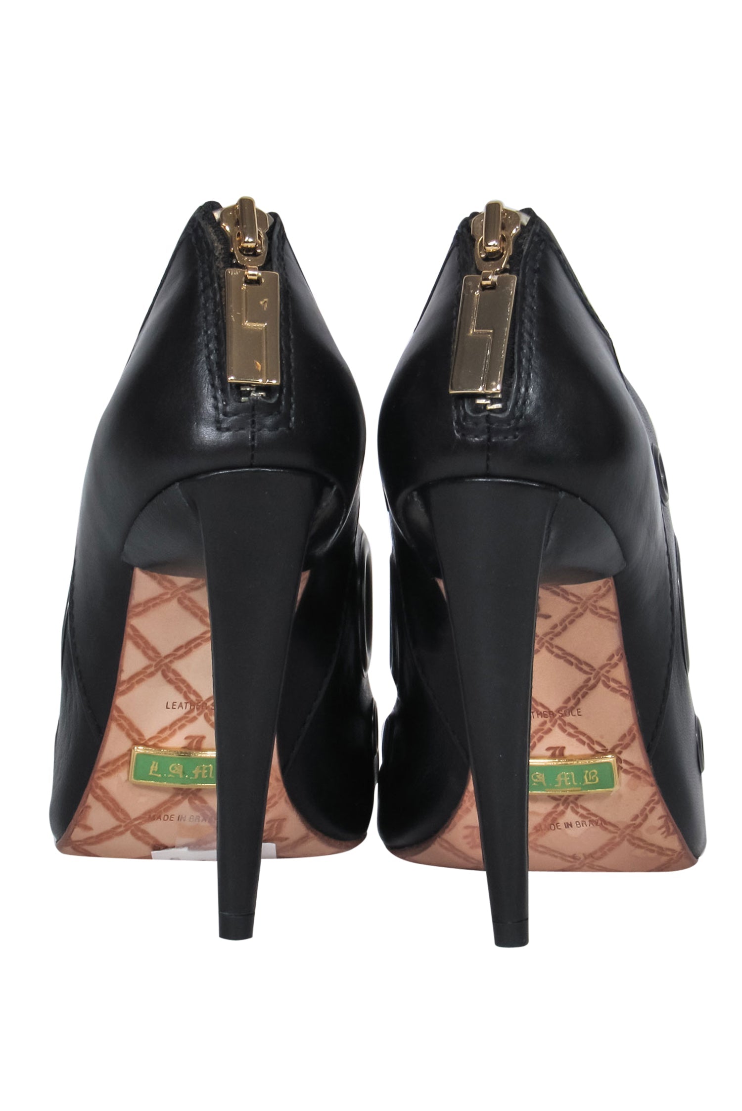 L.A.M.B. Black Leather Peep Toe Heels with Grommets - Size 6: Edgy Fashion Statement!