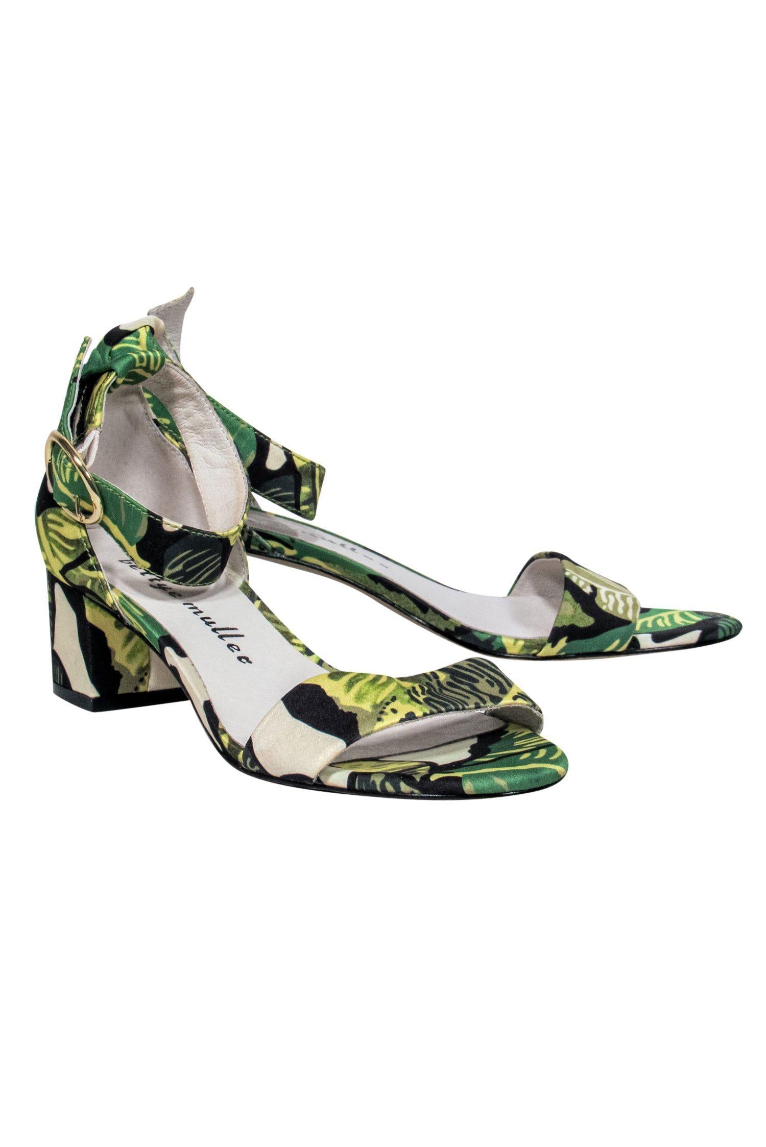 Bettye Muller Green Leaf Print Open - Toe Pumps in Size 6.5: Unleash Your Inner Goddess!