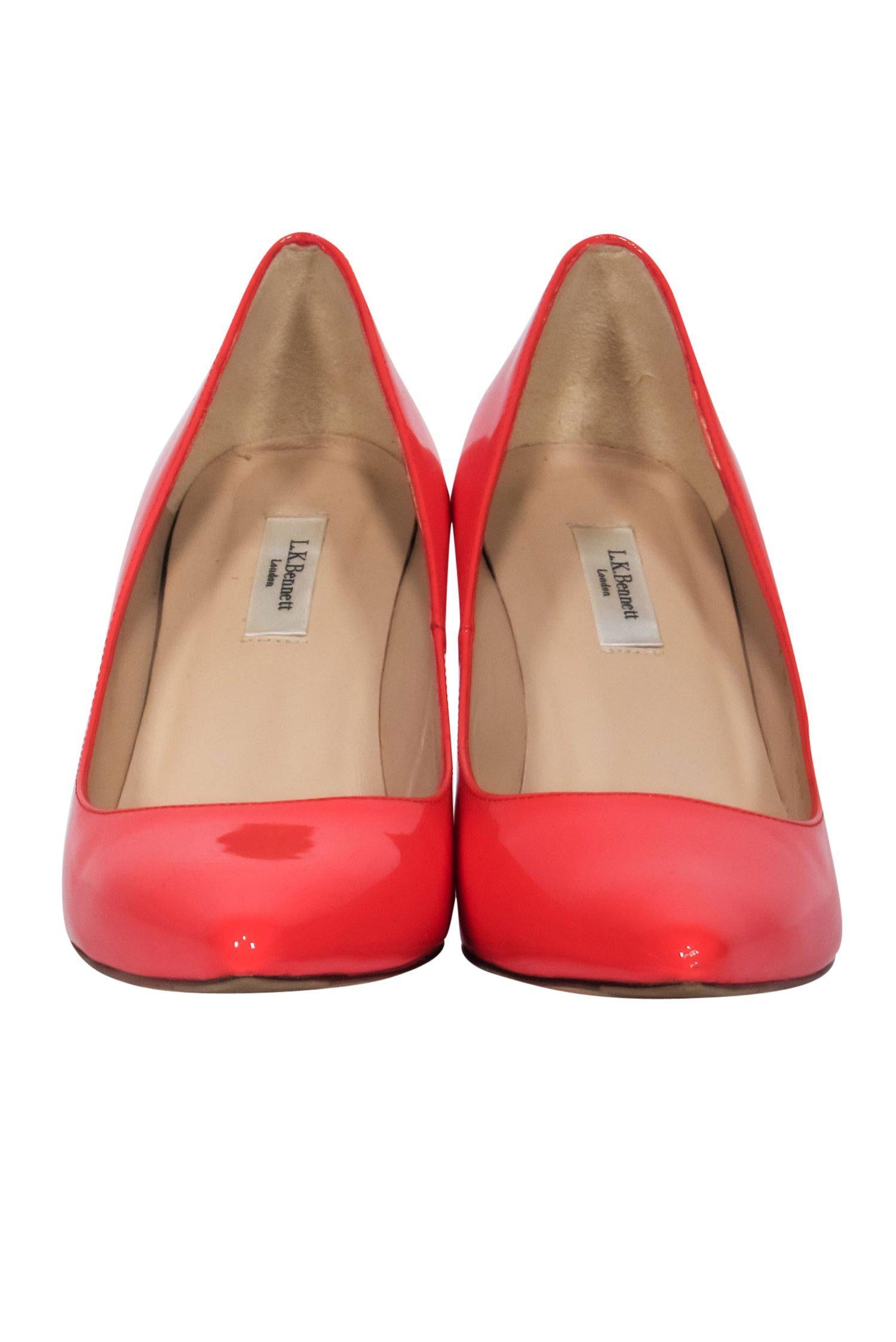 L.K. Bennett Coral Patent Leather Pointed Toe Pumps - Size 7: A Must-Have for Miami Nights!