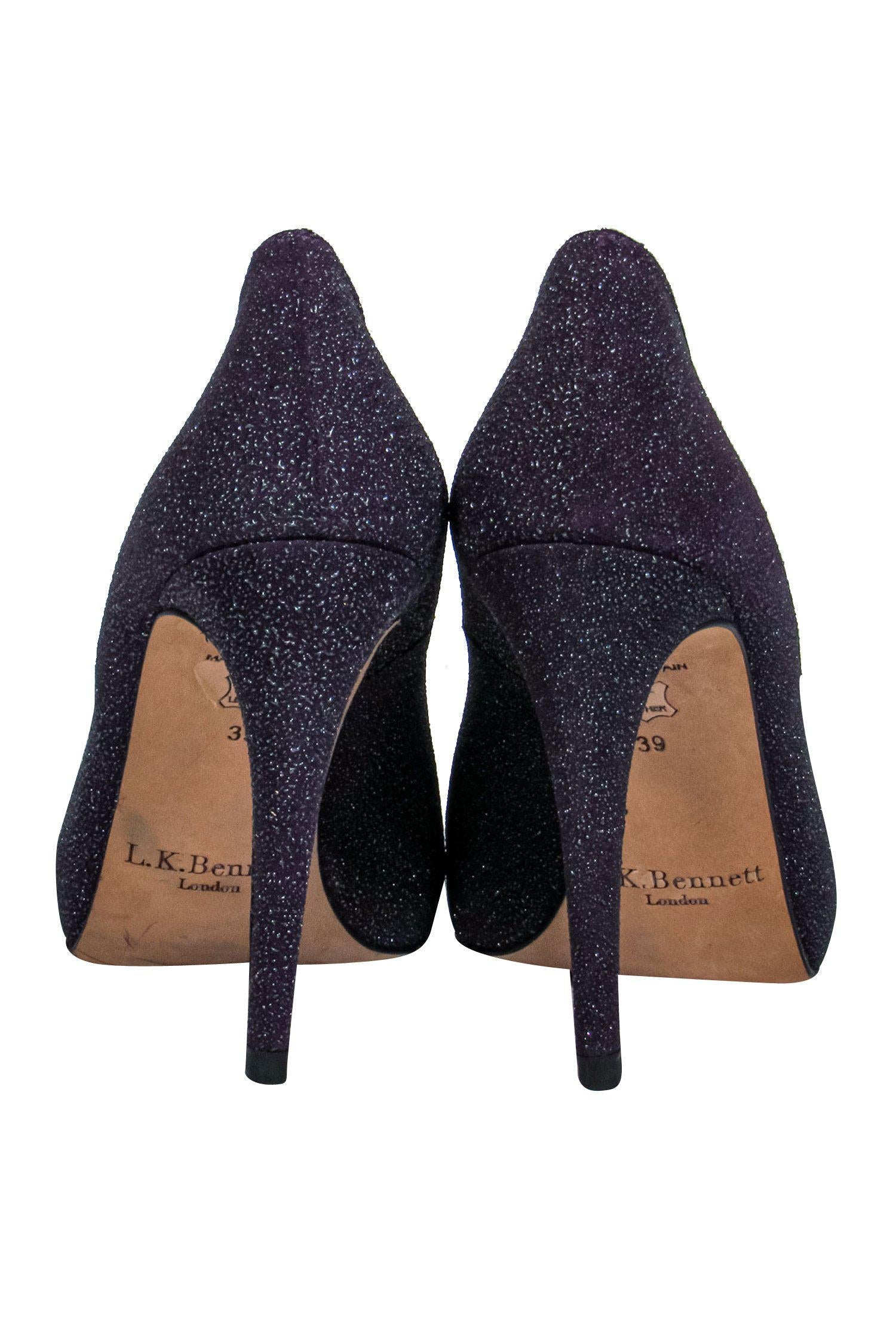 L.K. Bennett Purple Glitter Platform Pumps - Size 8.5 - Party-Ready Glam!