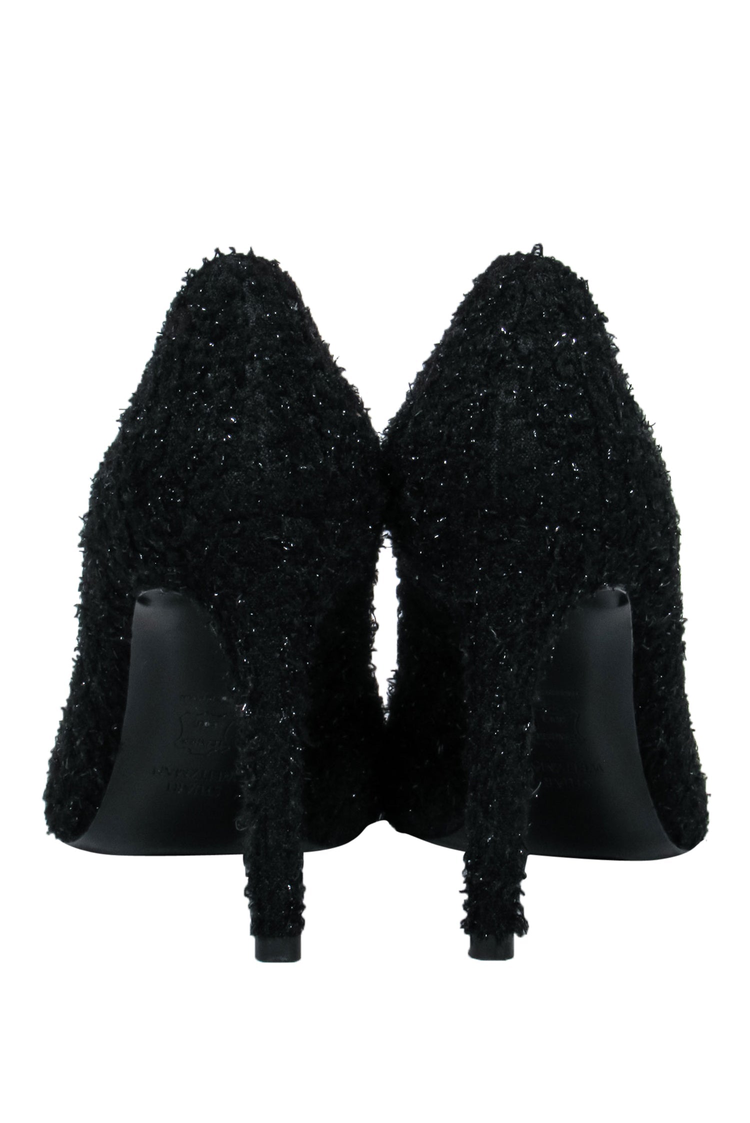 Stuart Weitzman's Glamorous Black Boucle Tweed Pointed Toe Pumps - Size 7.5
