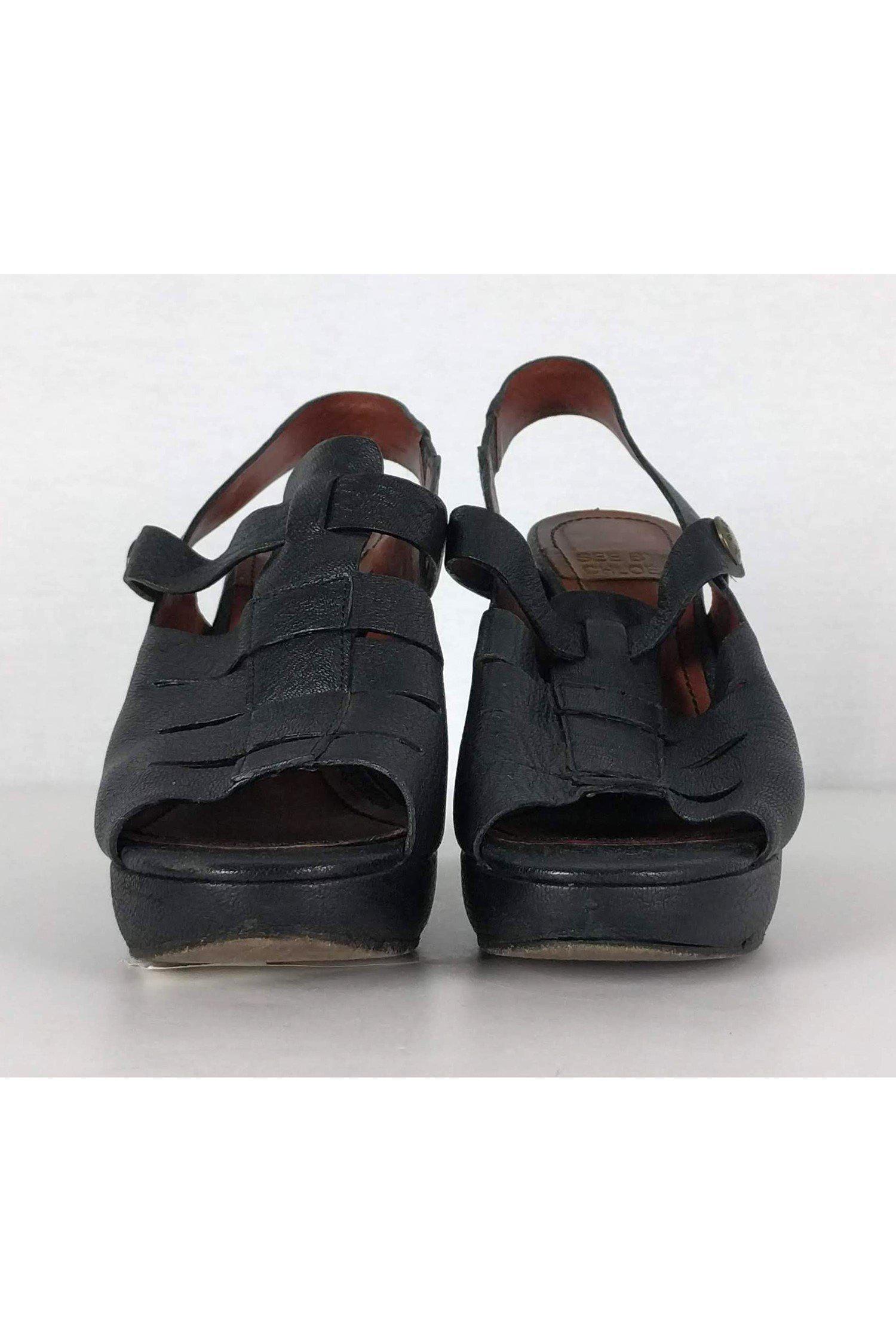 See by Chloe - Stunning Black Leather Peep Toe Pumps in Size 8