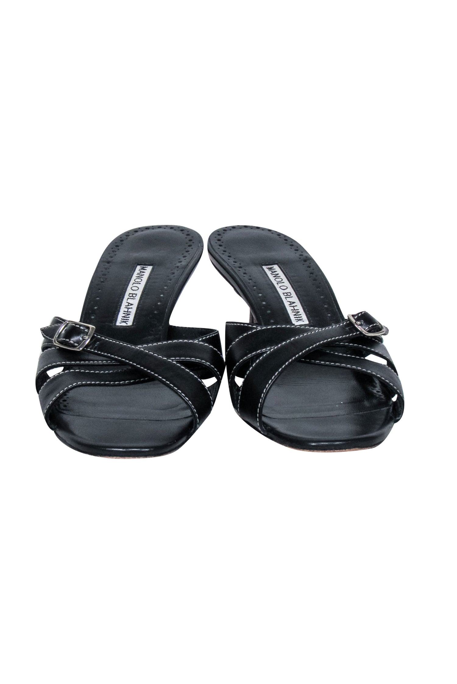 Manolo Blahnik - Stunning Black Leather Strappy Buckle Mules in Size 8