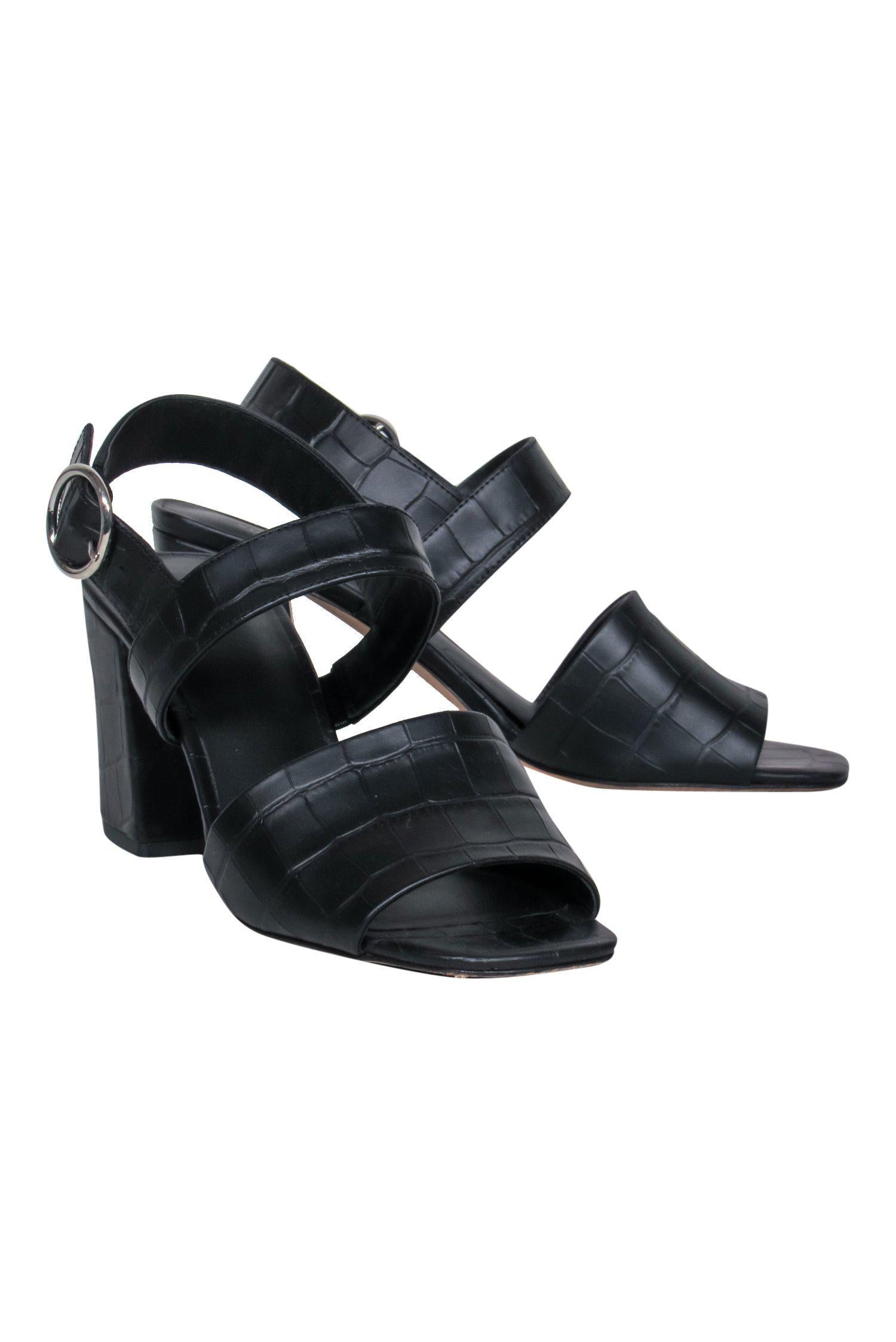 Via Spiga's Stunning Black Reptile Embossed Leather Block Heeled Sandals - Size 9