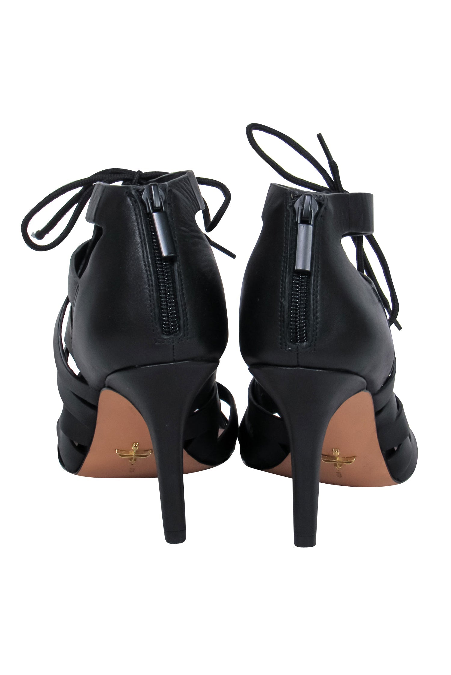 Pour La Victoire - Chic Black Leather Cutout Lace - Up Heels in Size 9