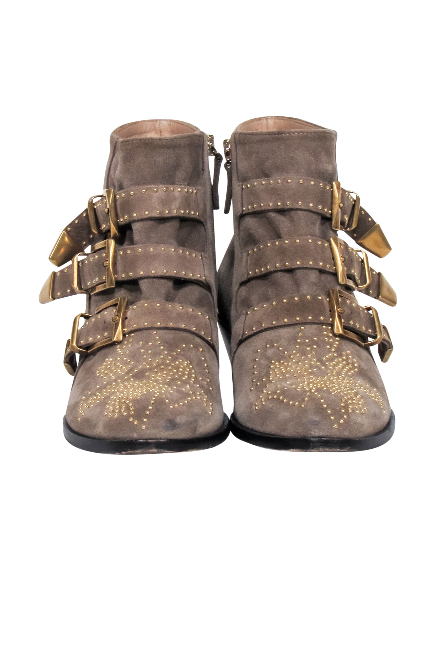 Chloe Taupe Suede Studded Ankle Boots - Size 8.5: Fashion Forward!