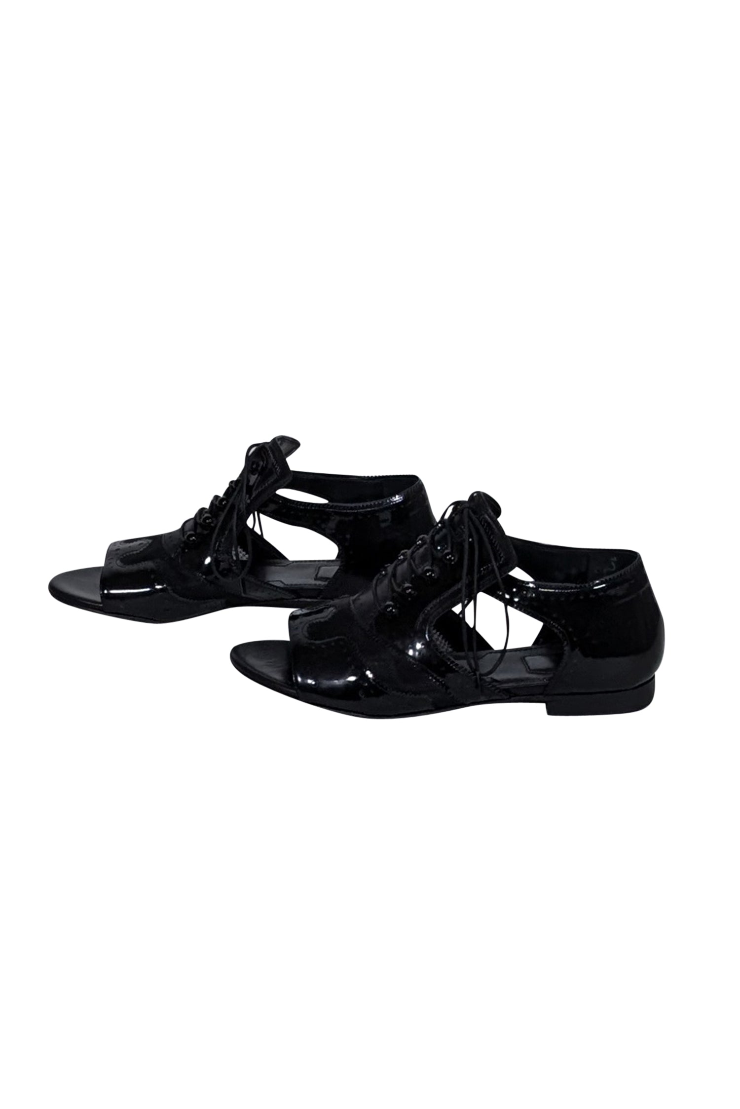 Givenchy - Stunning Black Patent Leather & Mesh Cut-Out Lace-Up Sandals in Size 7