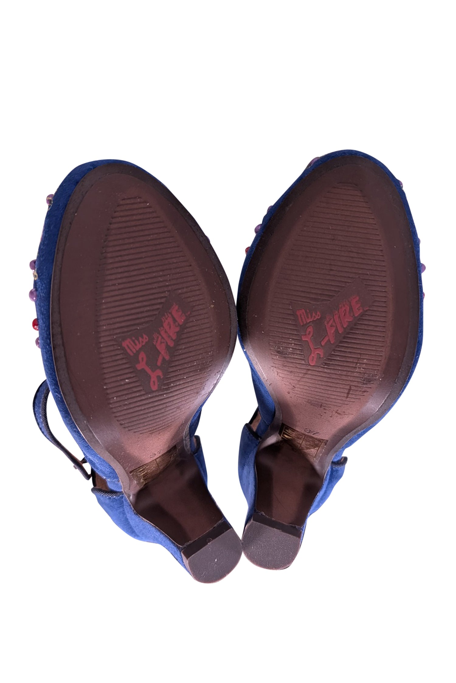 Miss L-Fire Blue Embroidery Orient Strappy Pumps - Size 7
