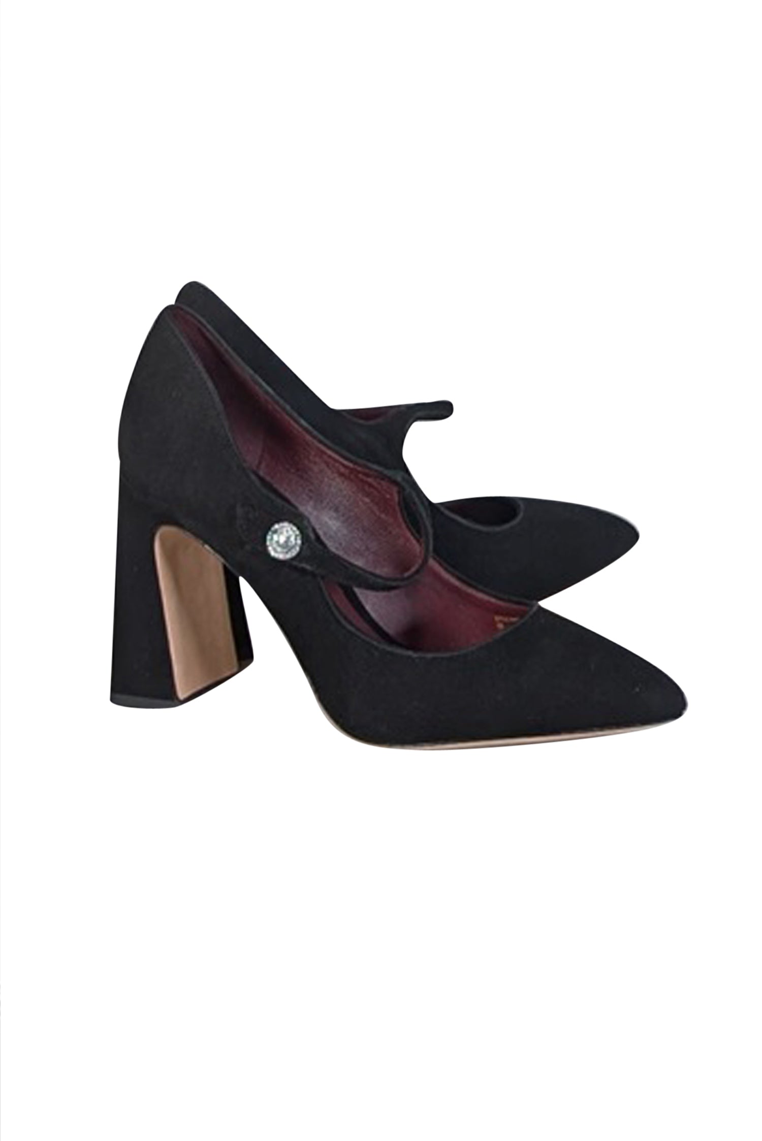 Kate Spade's Stunning Black Suede Pointed Toe Pumps with Gemstone Closure - Size 8