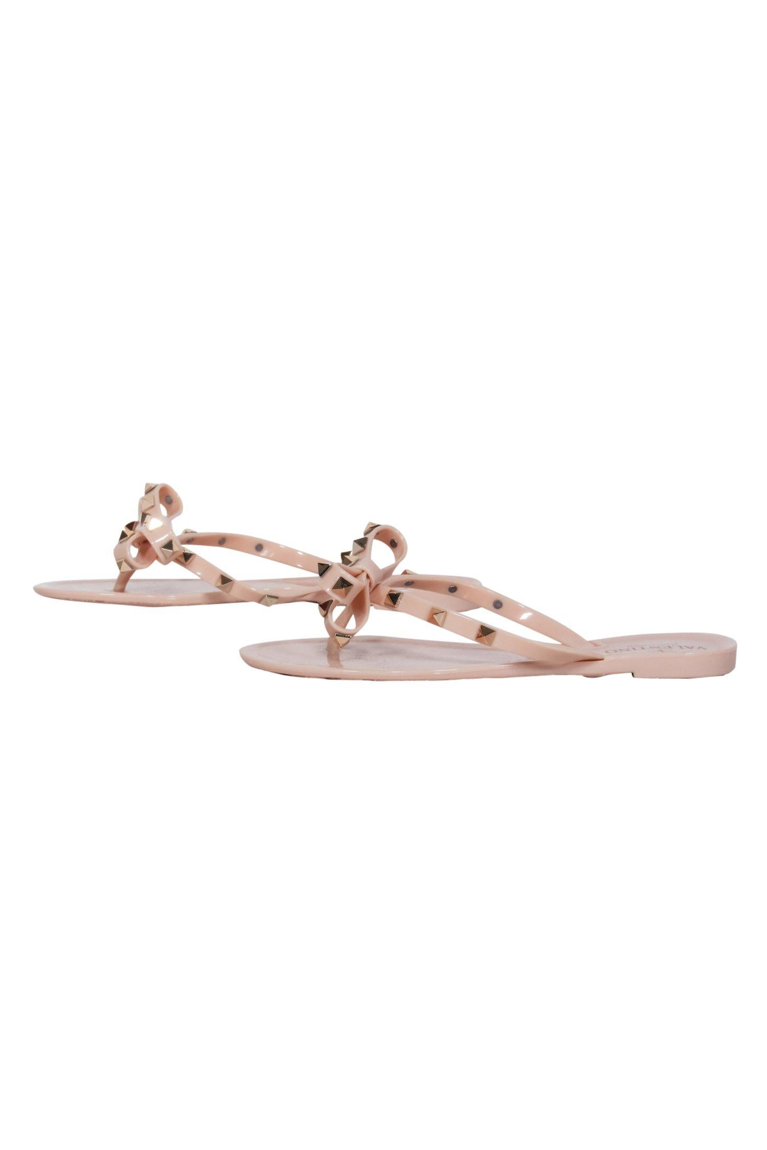 Valentino's Stunning Pink Jelly Thong Sandals with Bow & Gold Studs - Size 7