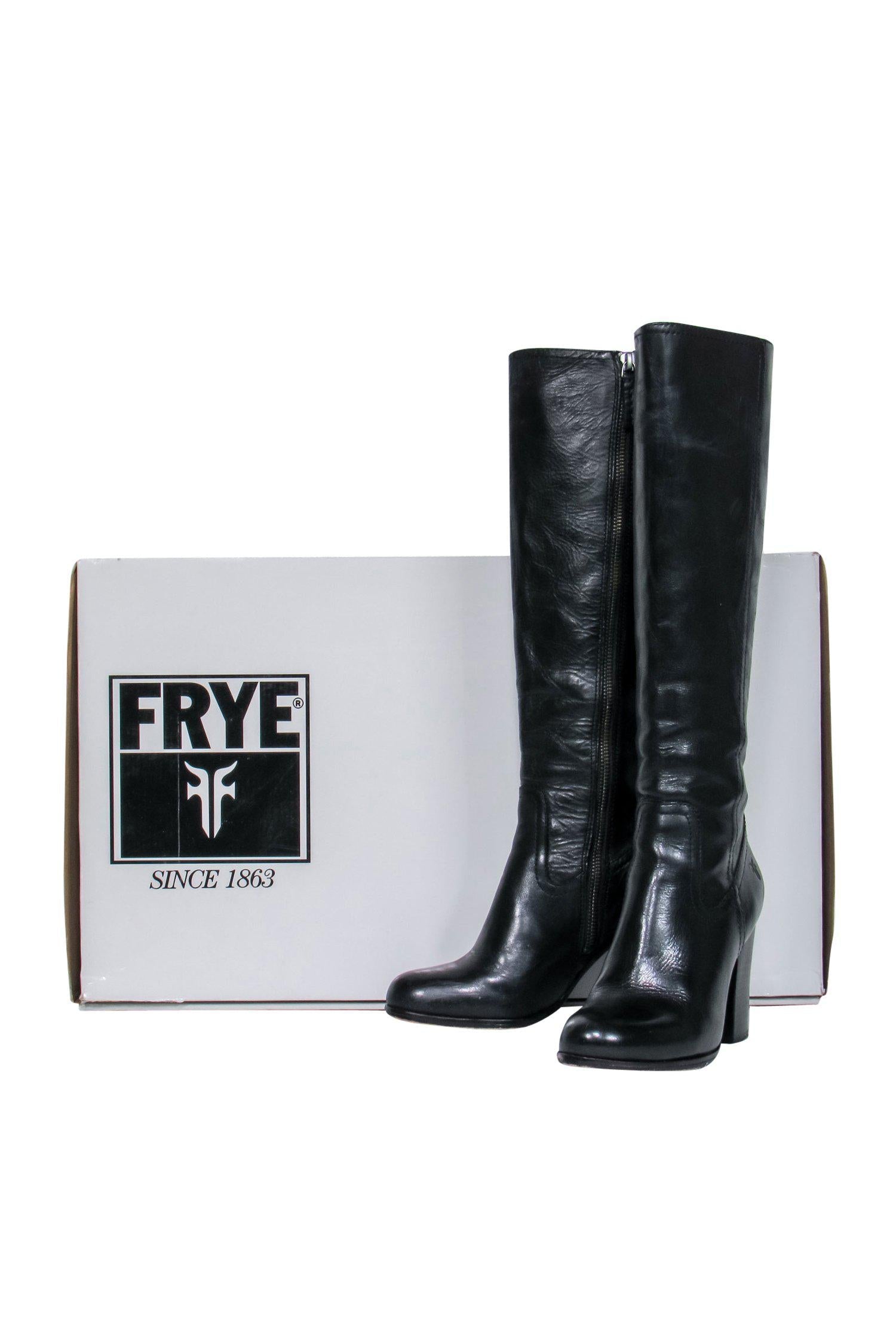 Frye's Stunning Black Leather Heeled Parker Knee - High Boots, Size 6.5