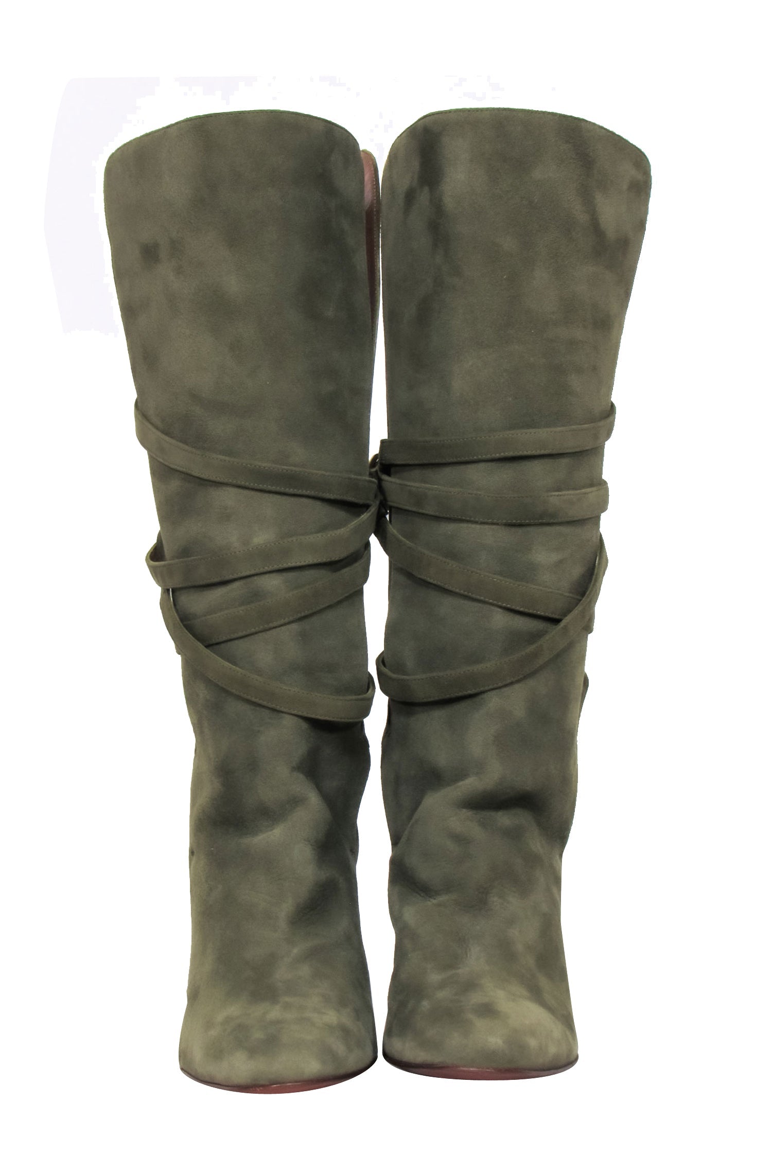 Yves Saint Laurent Olive Green Suede Tall Boots - Size 8.5 - Make a Bold Fashion Statement!