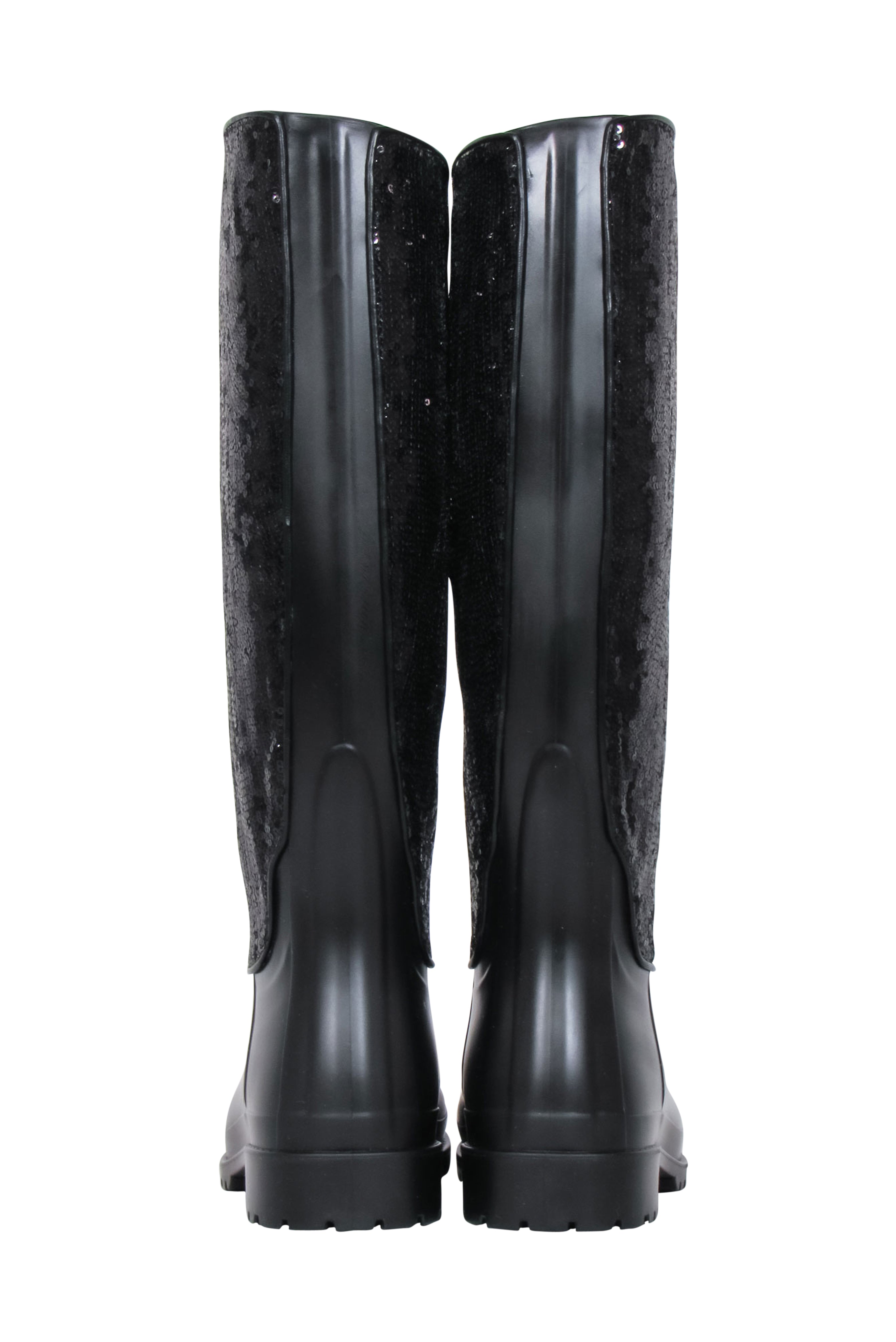 Yves Saint Laurent - Glamorous Black Sequin Rubber Boots, Size 7