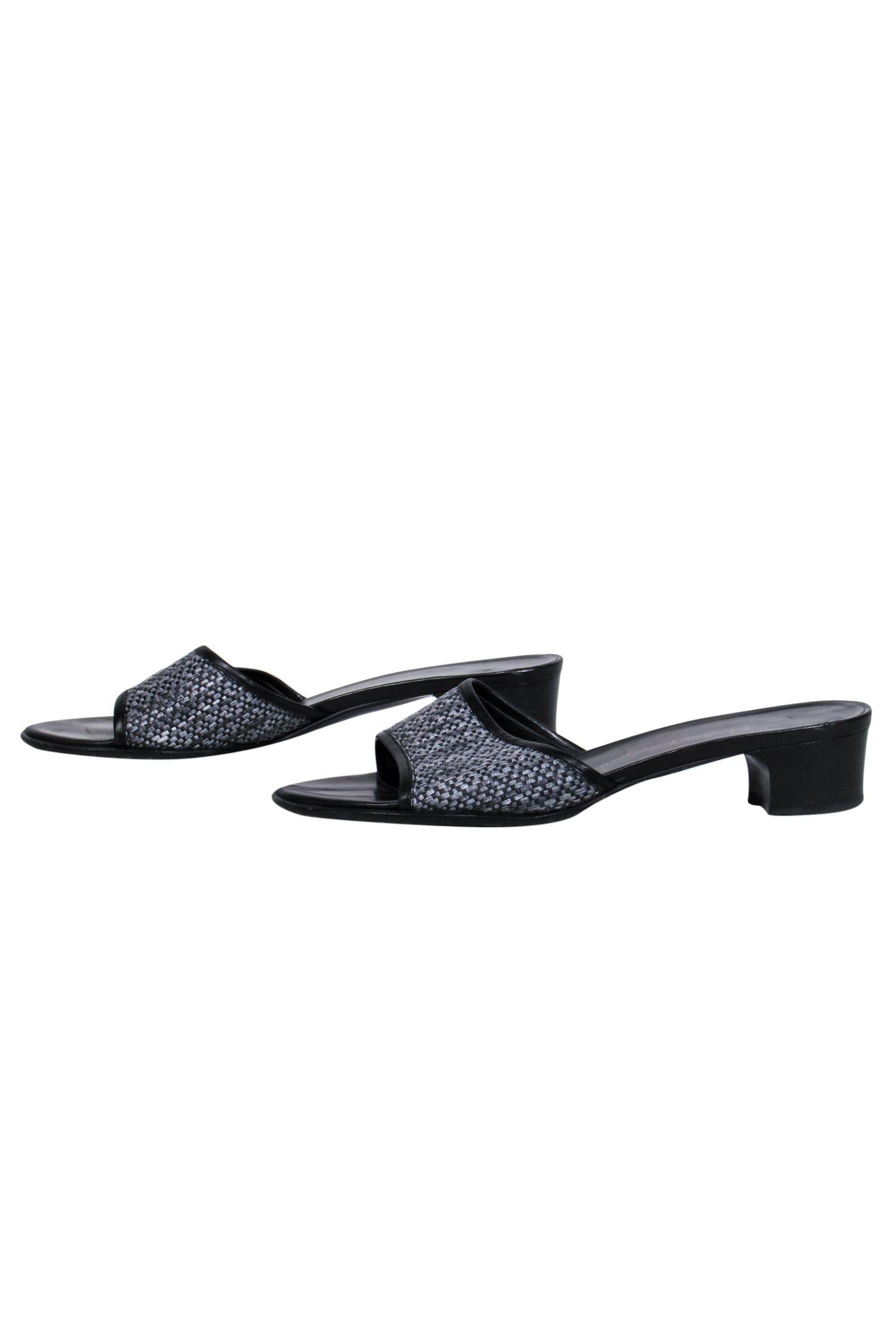 Ferragamo Dark Gray & Black Woven Slide Sandals - Size 8.5 - Summer Essential
