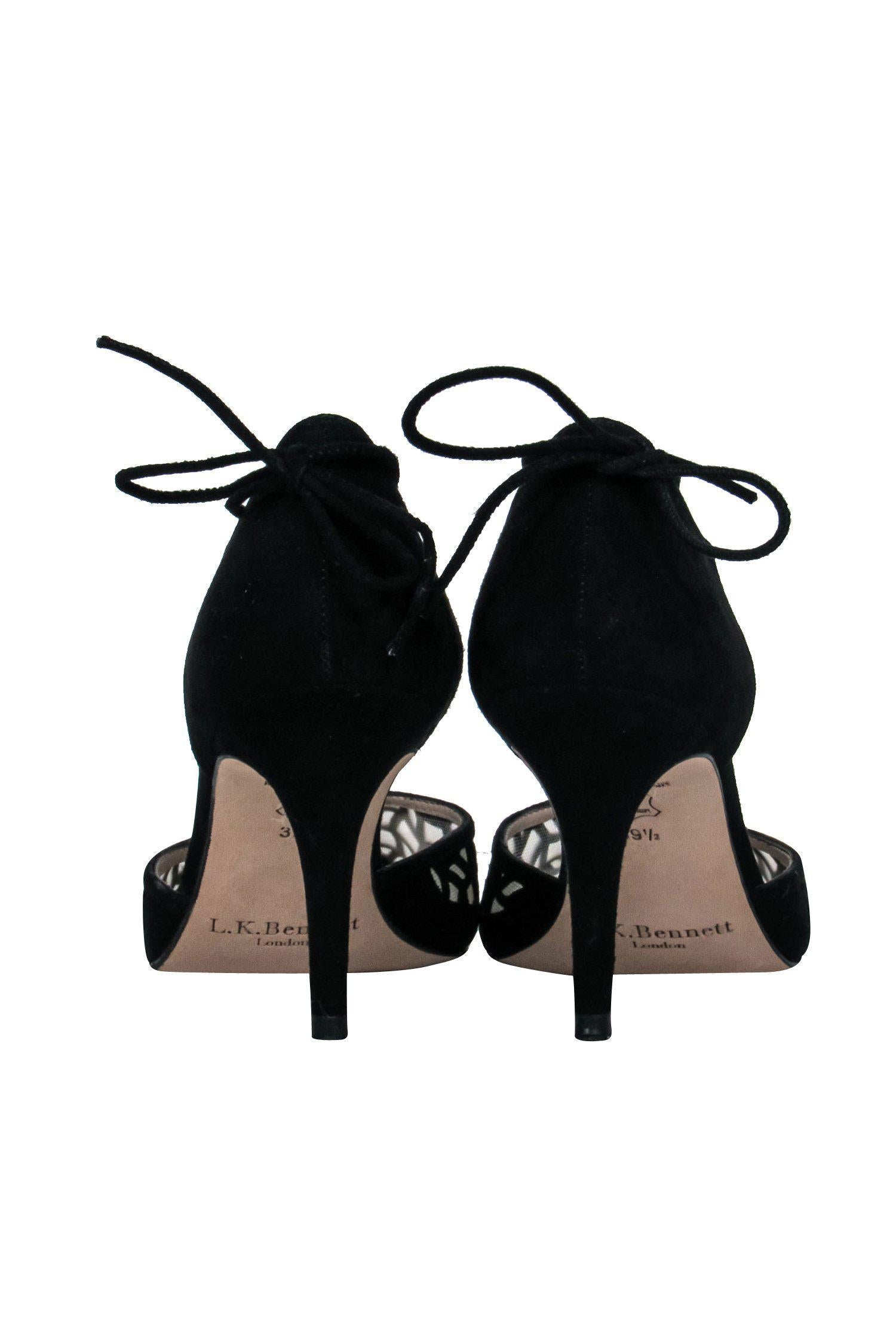 L.K. Bennett Black Suede & Mesh Pointed Toe Wrap Heels - Size 9.5 - Irresistible Elegance!