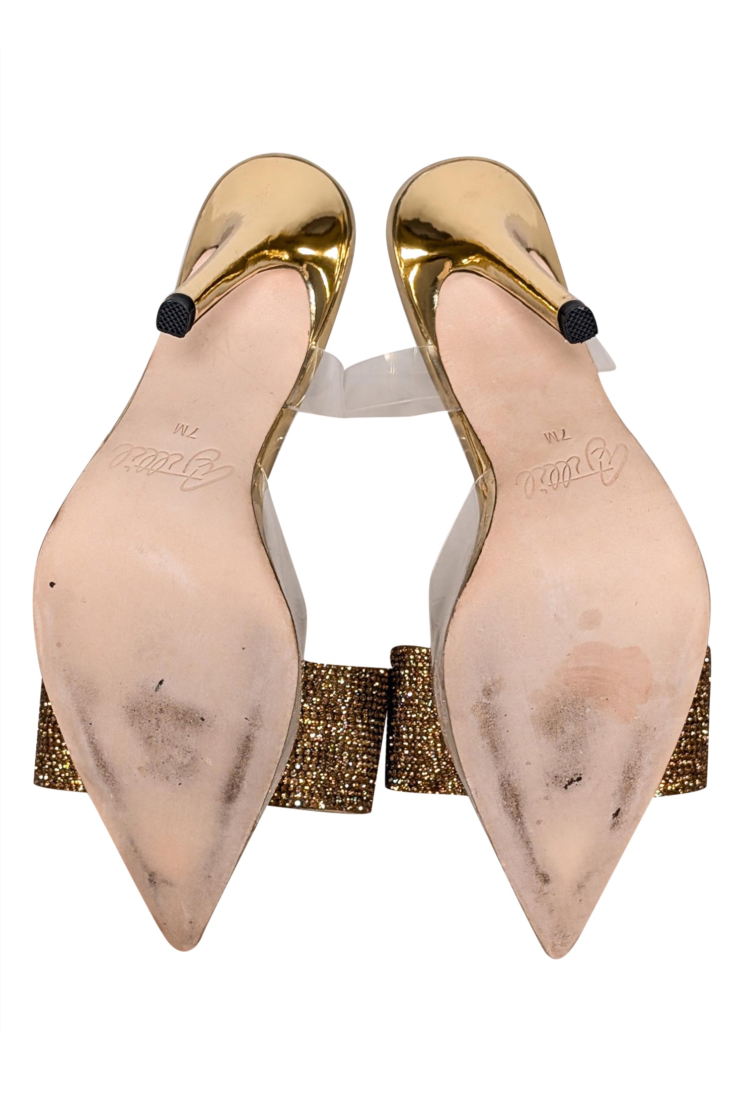Aminah Abdul Jillil's Stunning Aloral Strappy Pumps with Gold Rhinestone Bow - Size 7