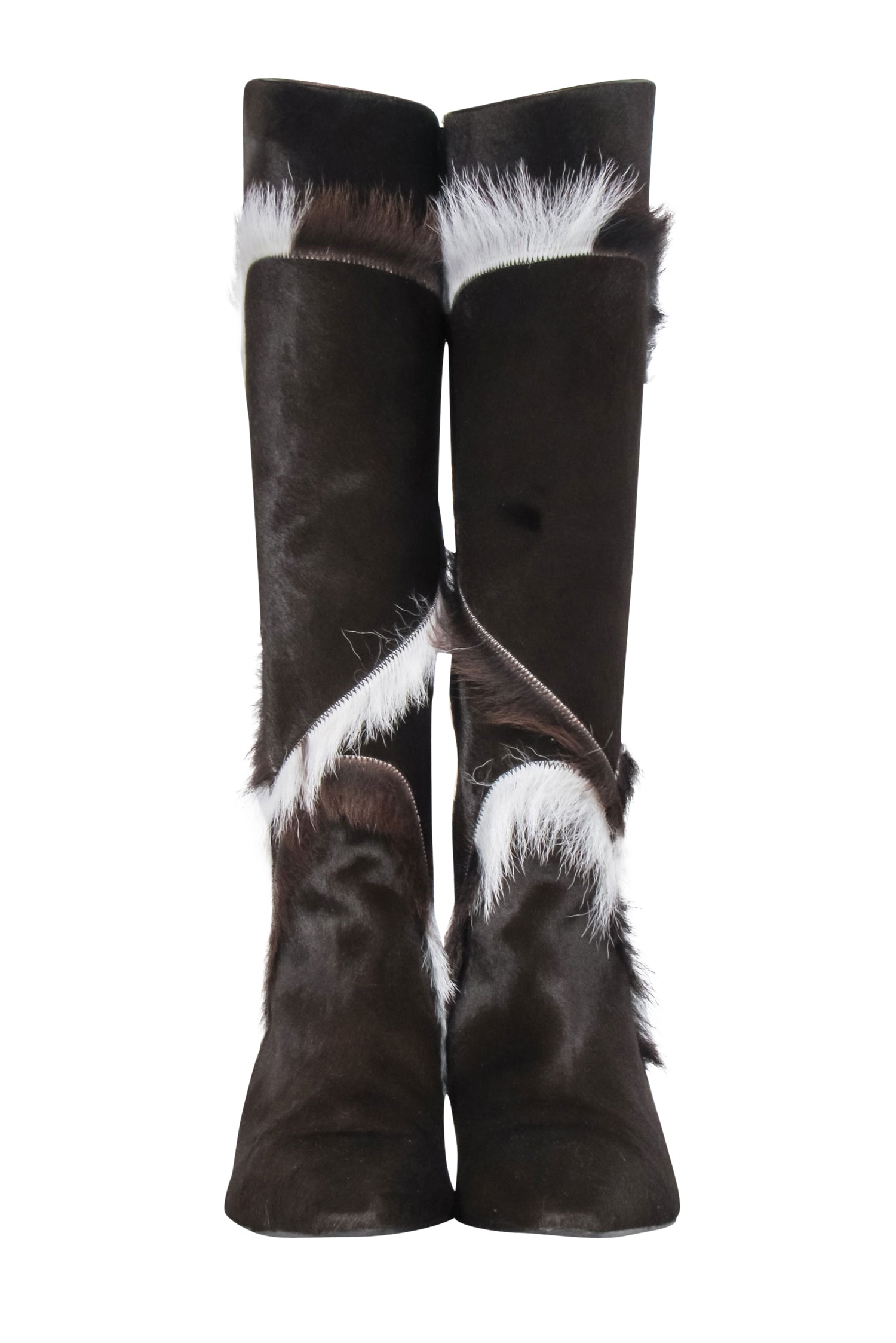 Ferragamo Brown & White Calf Hair Knee - High Heeled Boots - Size 7 - Chic Fall Must - Haves