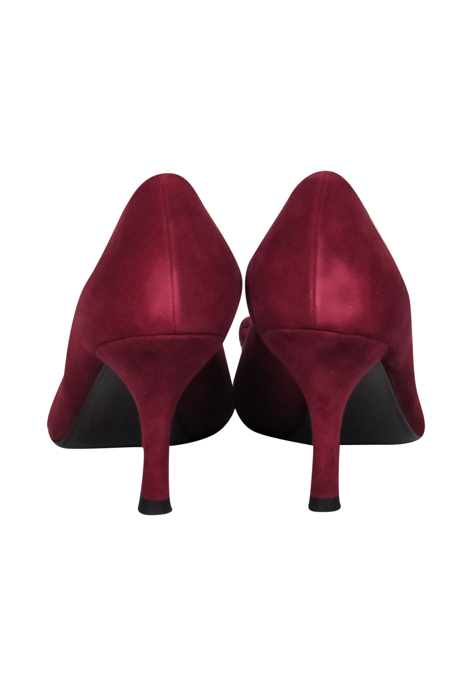 Stuart Weitzman Burgundy Suede Knotted Rose Peep Toe Pumps - Size 9