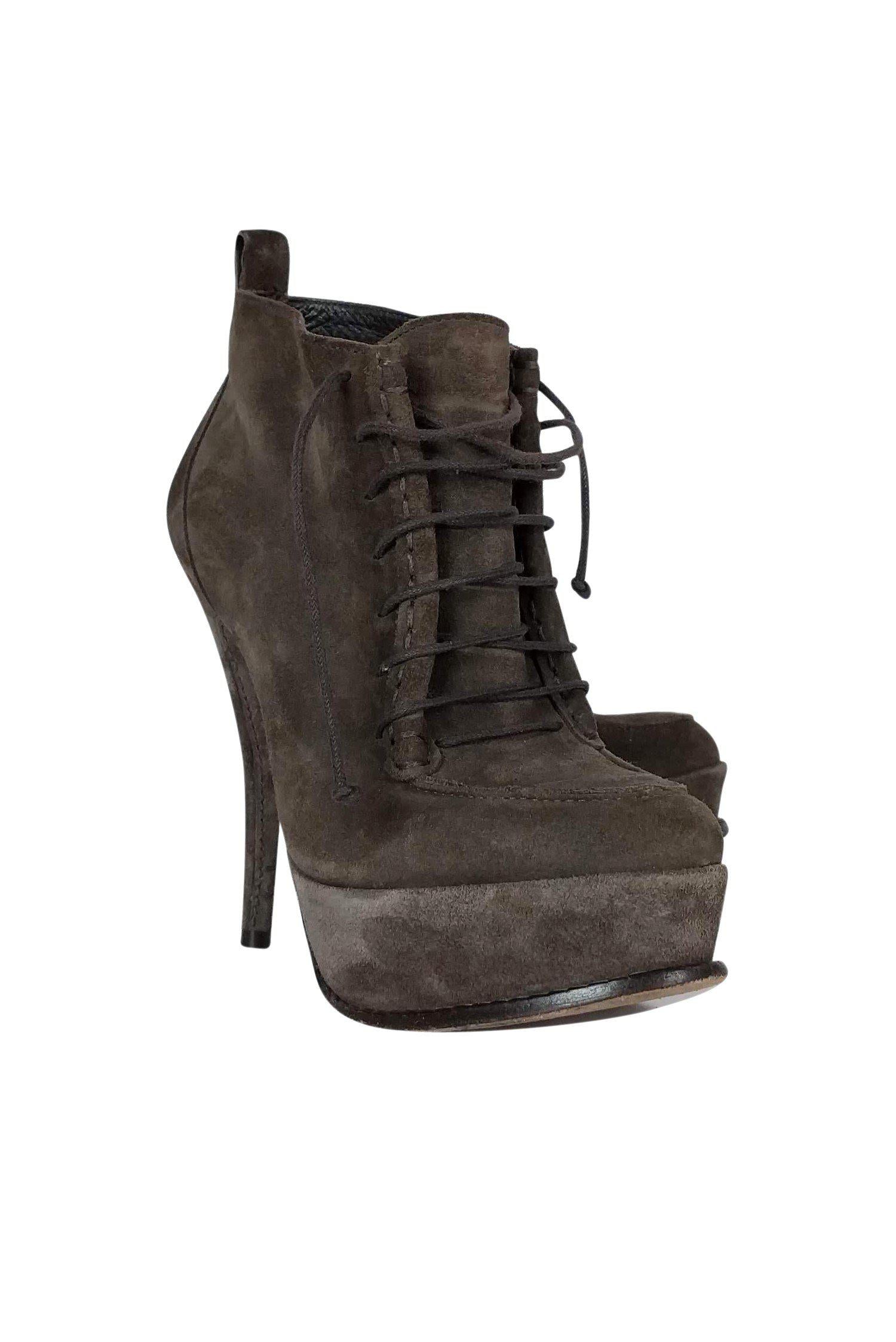 Elizabeth & James Taupe Suede Lace - Up Booties: Size 5.5 Fashion Statement