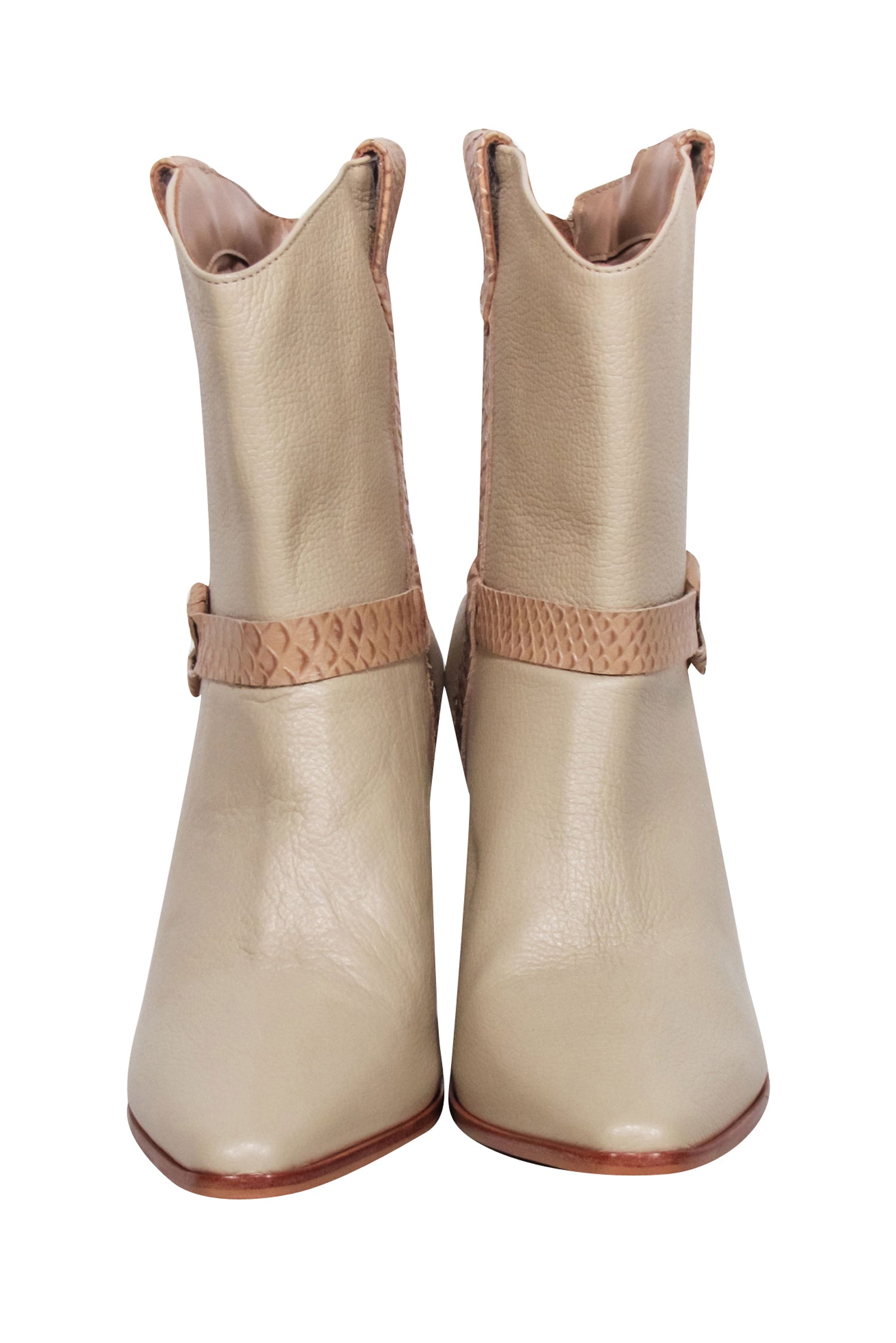 Kaanas Beige Pebbled Leather Western Heeled Boots - Size 8