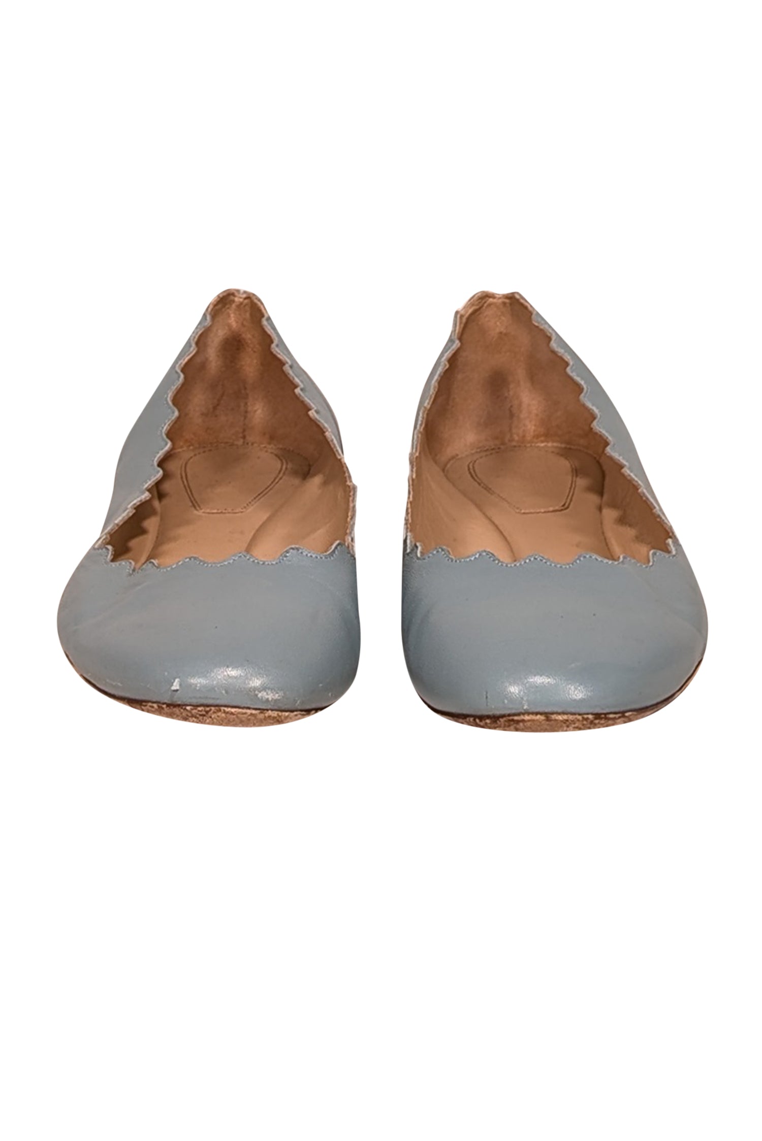 Chloe - Elegant Blue Leather Scallop Edge Flats in Size 10