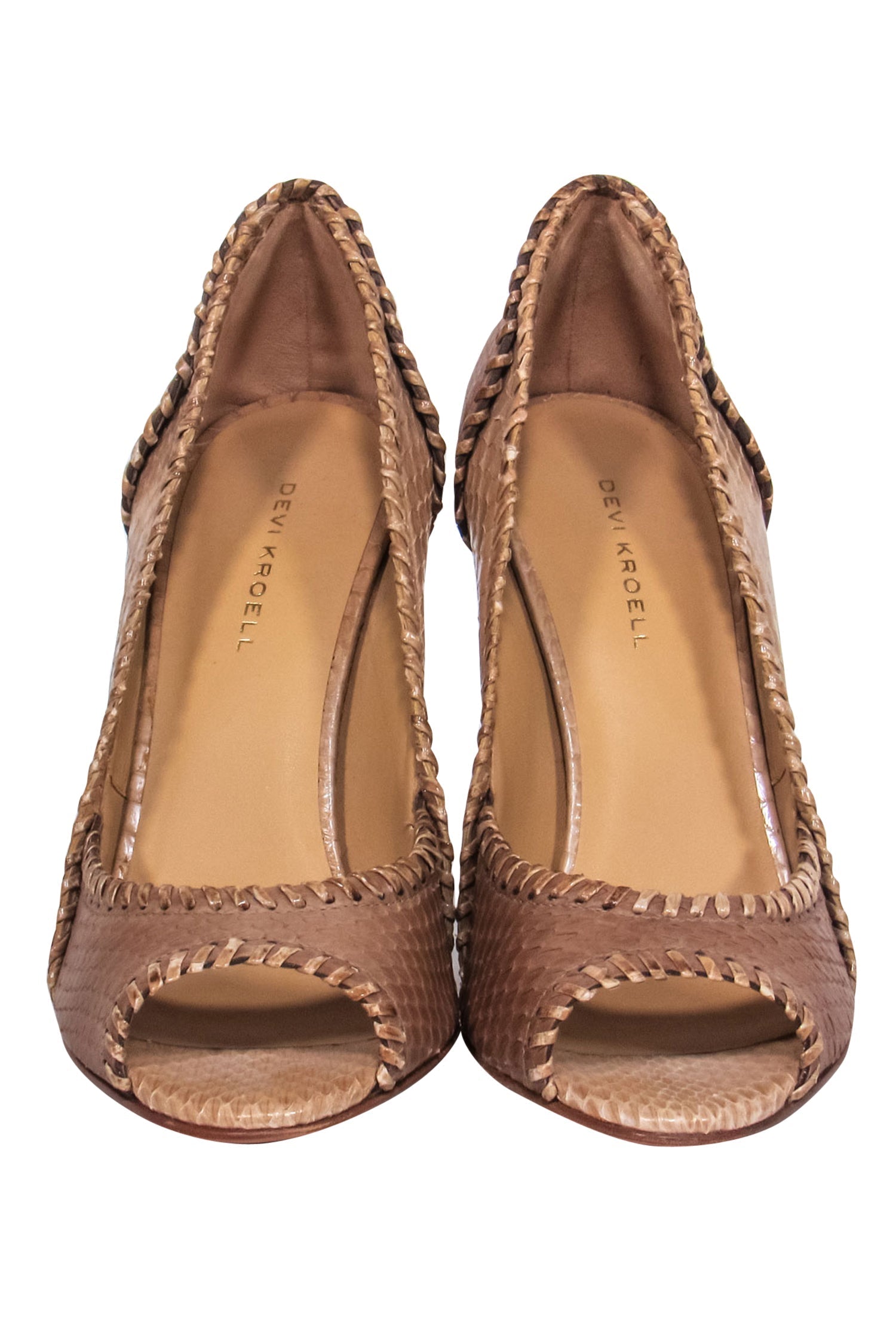 Devi Kroell Beige Snakeskin Peep Toe Pumps - Size 6.5: Safari Chic!
