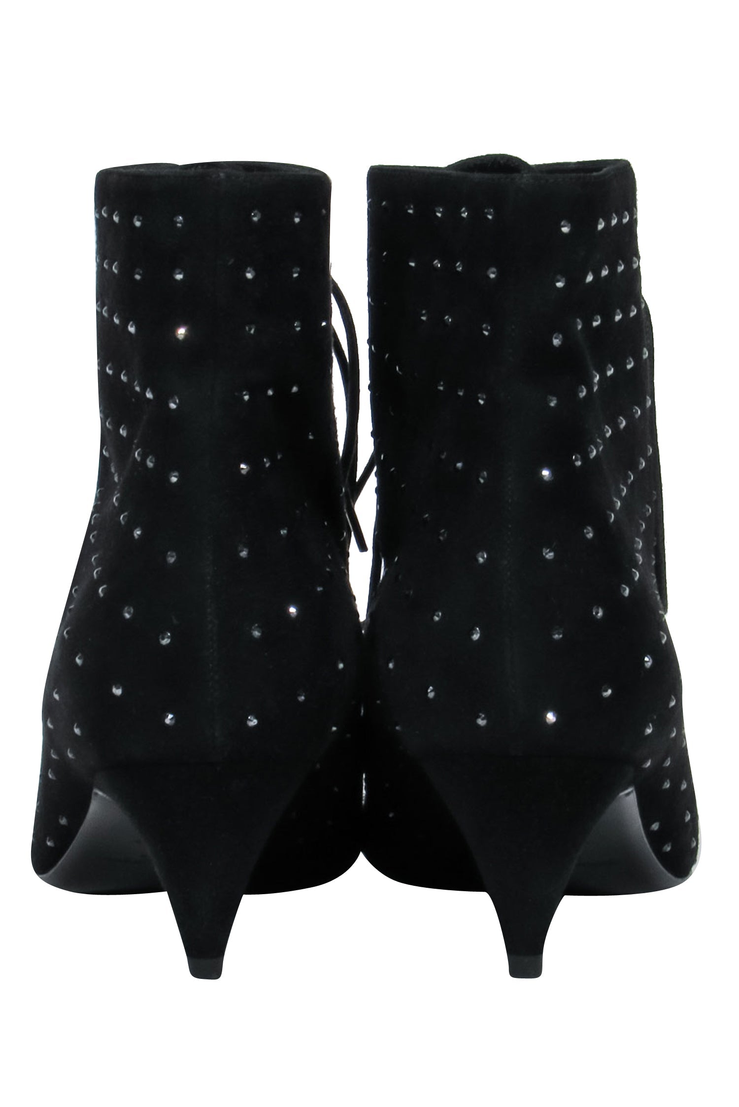 Glamorous Saint Laurent Black Suede Lace-Up Ankle Boots with Crystal Embellishments - Size 8