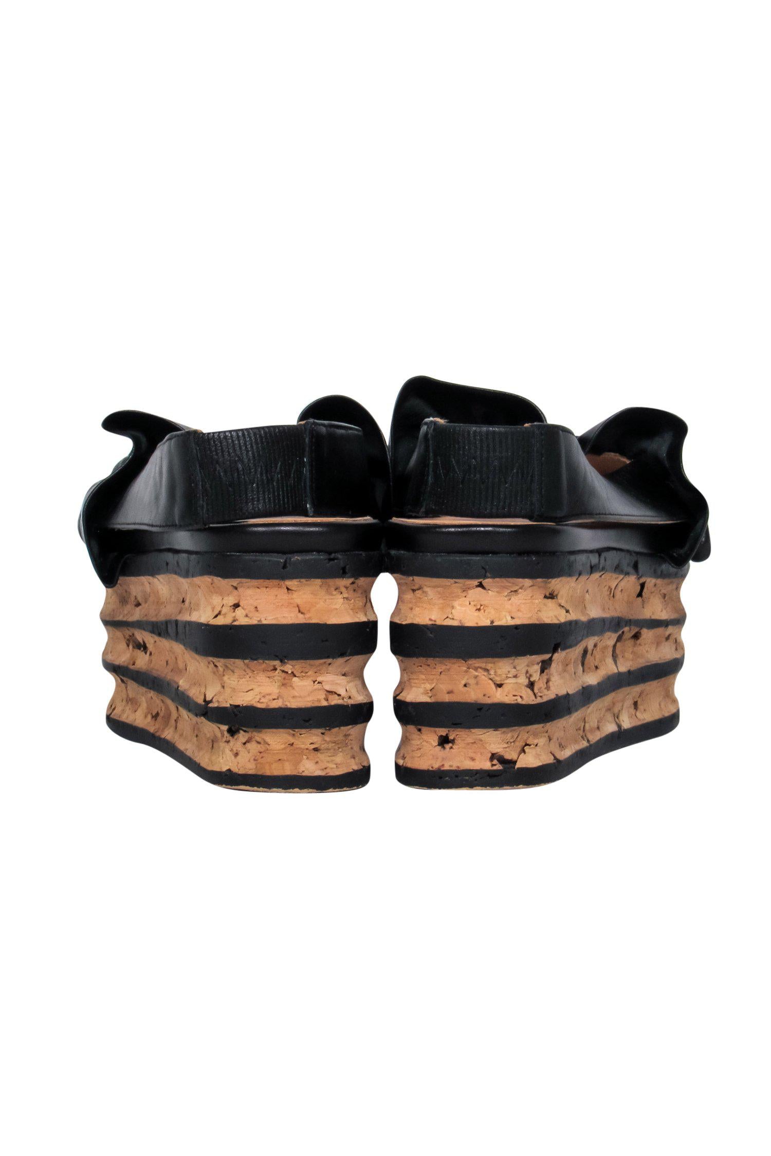Paloma Barcelo's Black Ruffle Leather Slingback Flatform Sandals - Size 7, a Tropical Downtown Delight