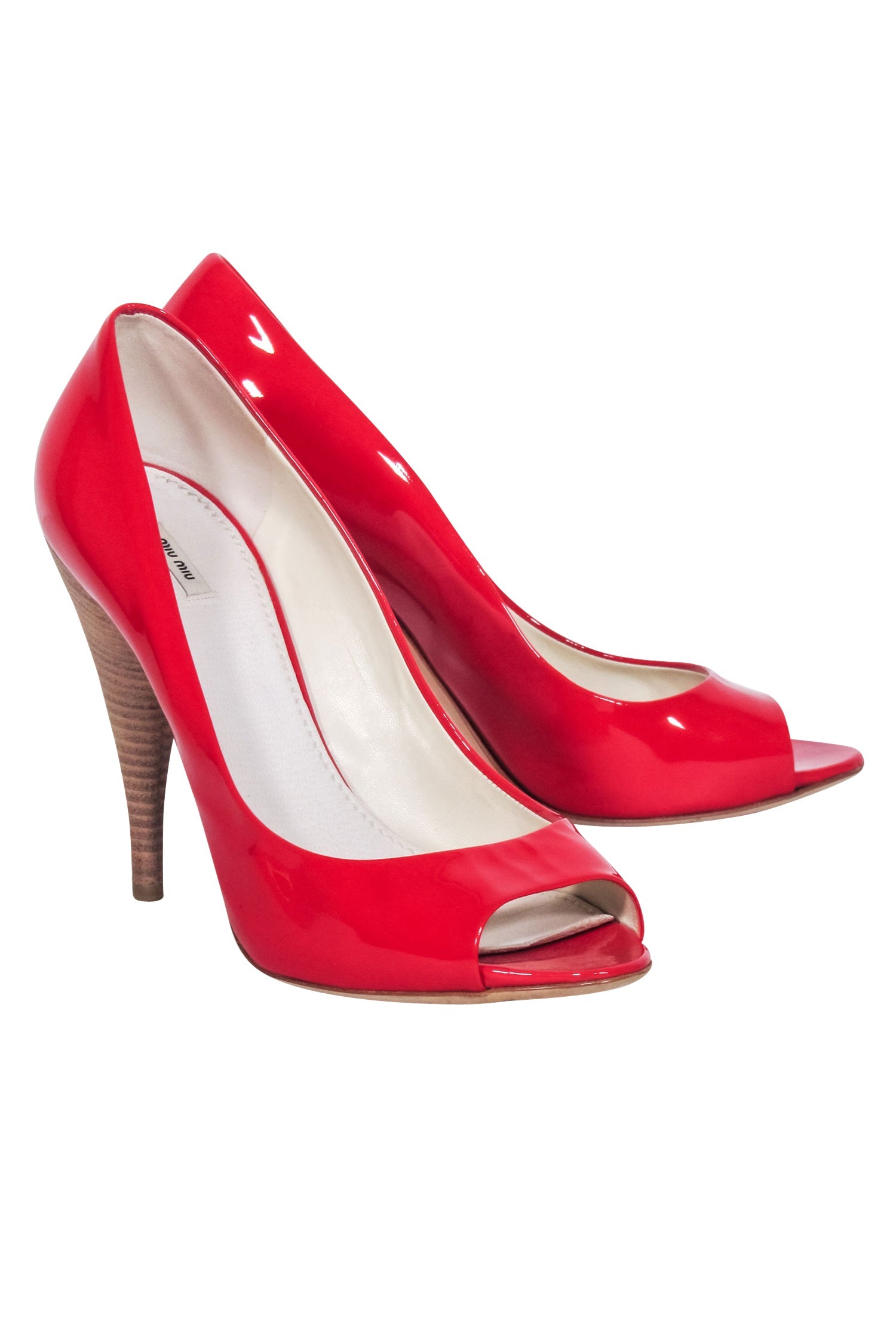 Miu Miu - Stunning Red Patent Leather Peep Toe Pumps in Size 9