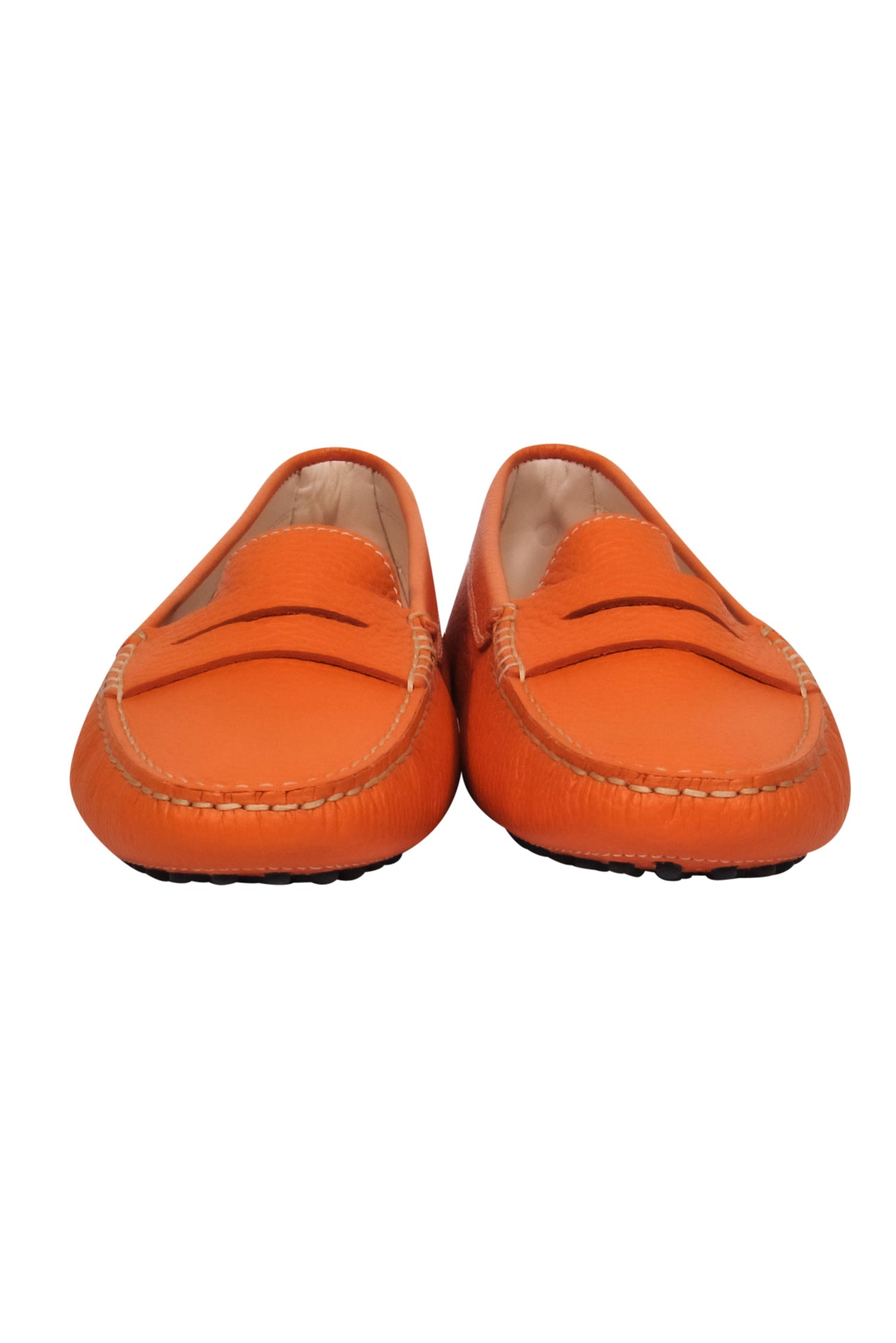 Tod's - Stunning Bright Orange Pebbled Leather Loafers, Size 6.5