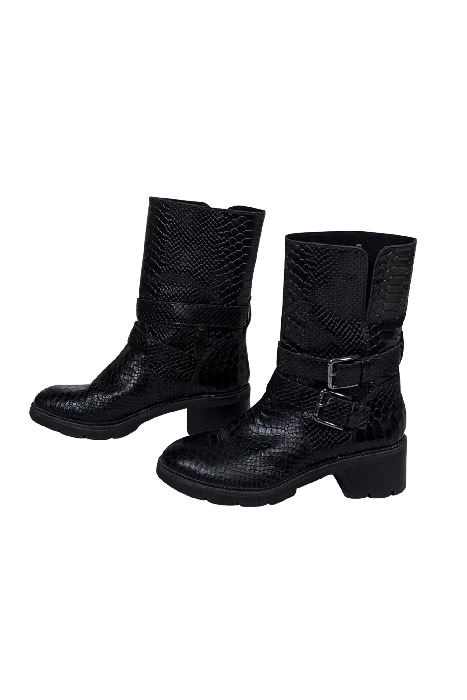 Donald J Pliner Black Croc-Embossed Leather Combat Boots - Size 9.5