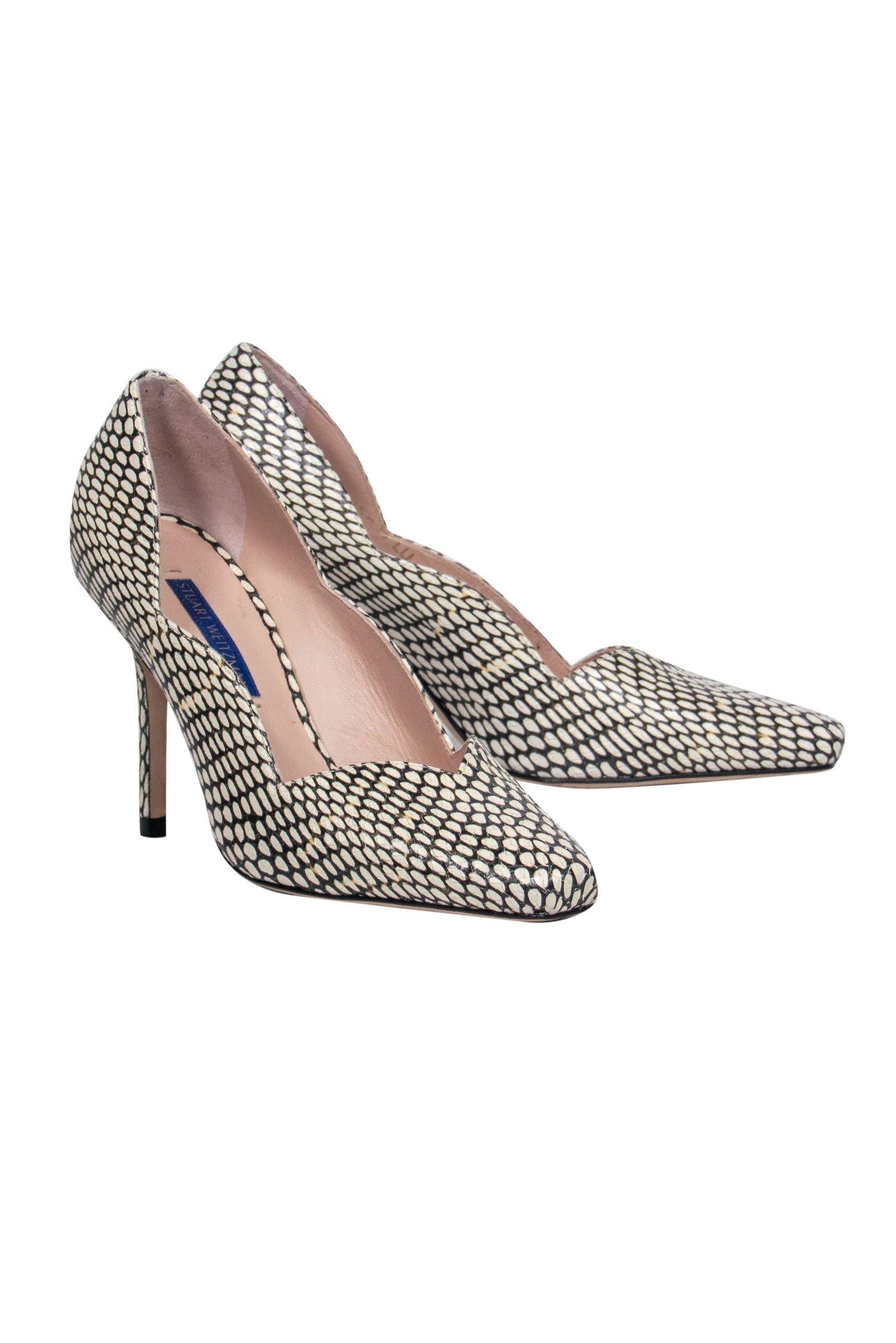 Stuart Weitzman - Stunning White & Black Speckled Snakeskin Pumps in Size 5.5