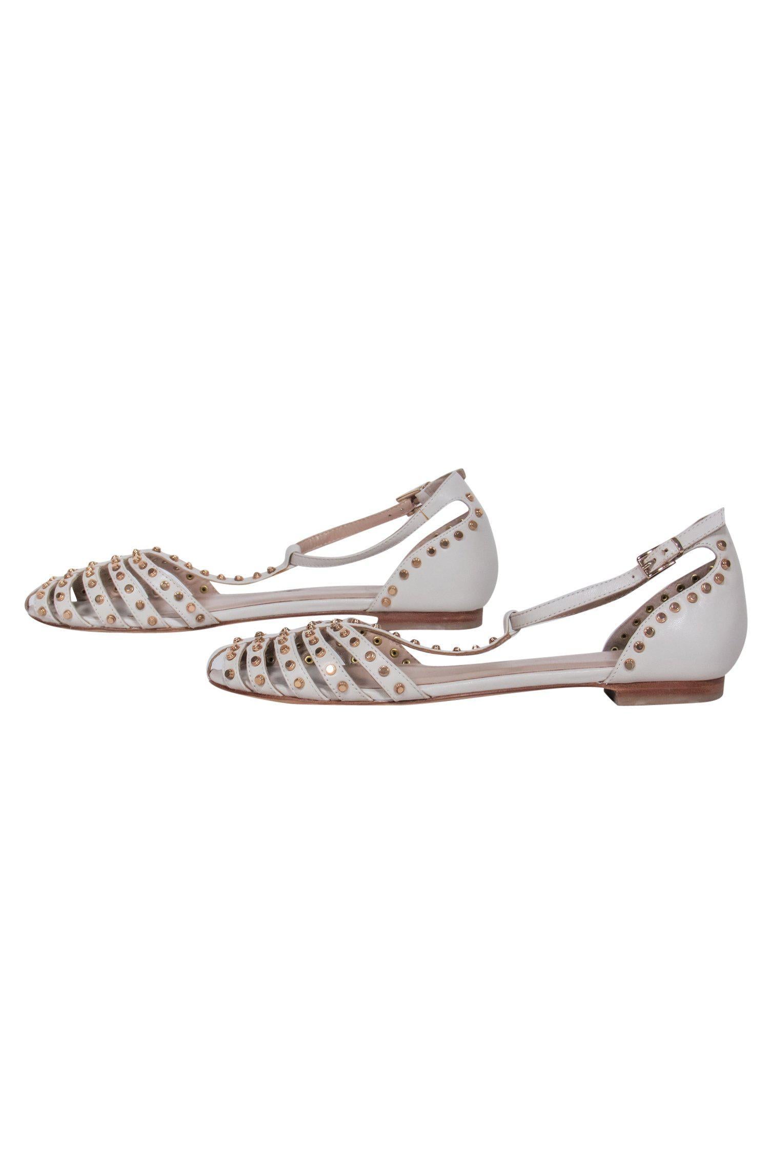 Lola Cruz Beige Leather Studded Gladiator Sandals - Size 8