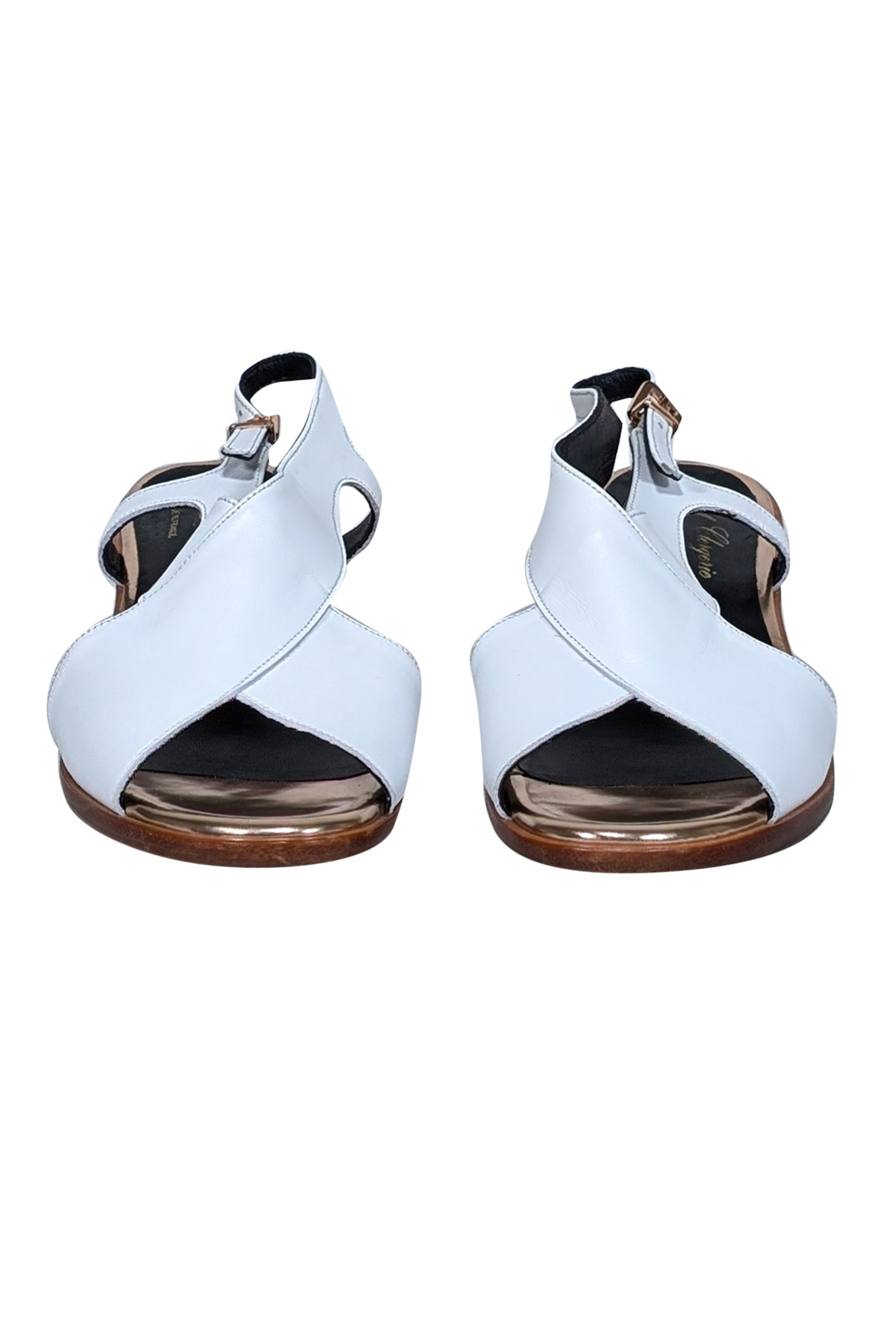 Robert Clergerie - Stunning White Leather Sandals with Rose Gold Trim, Size 8